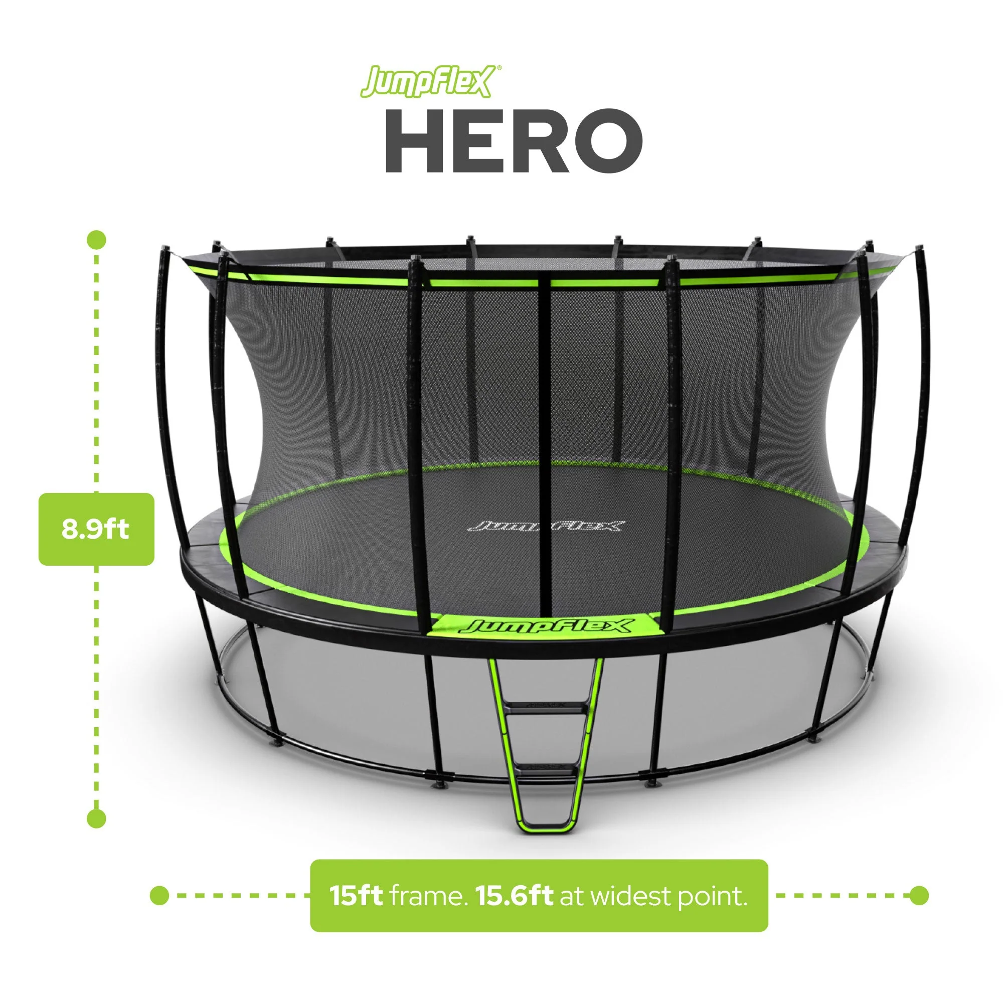 JumpFlex HERO 15' Trampoline for Kids Outdoor Play Equipment with Net & Ladder - Image 3
