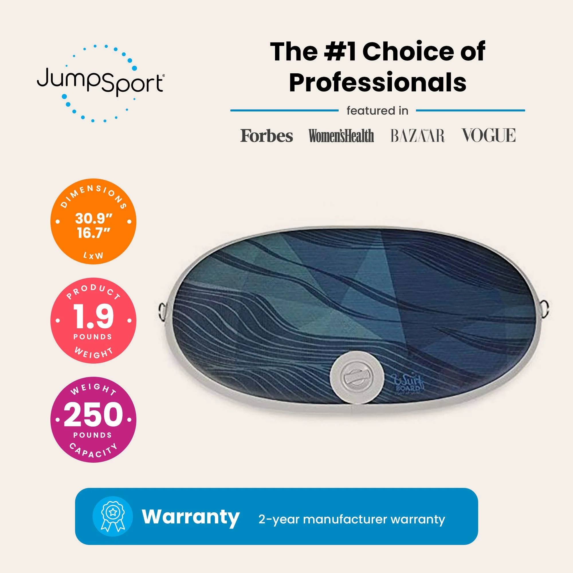 JumpSport 350 Fitness 39" Trampoline Bundled with Wurf Board Anti-Fatigue Mat - Image 3