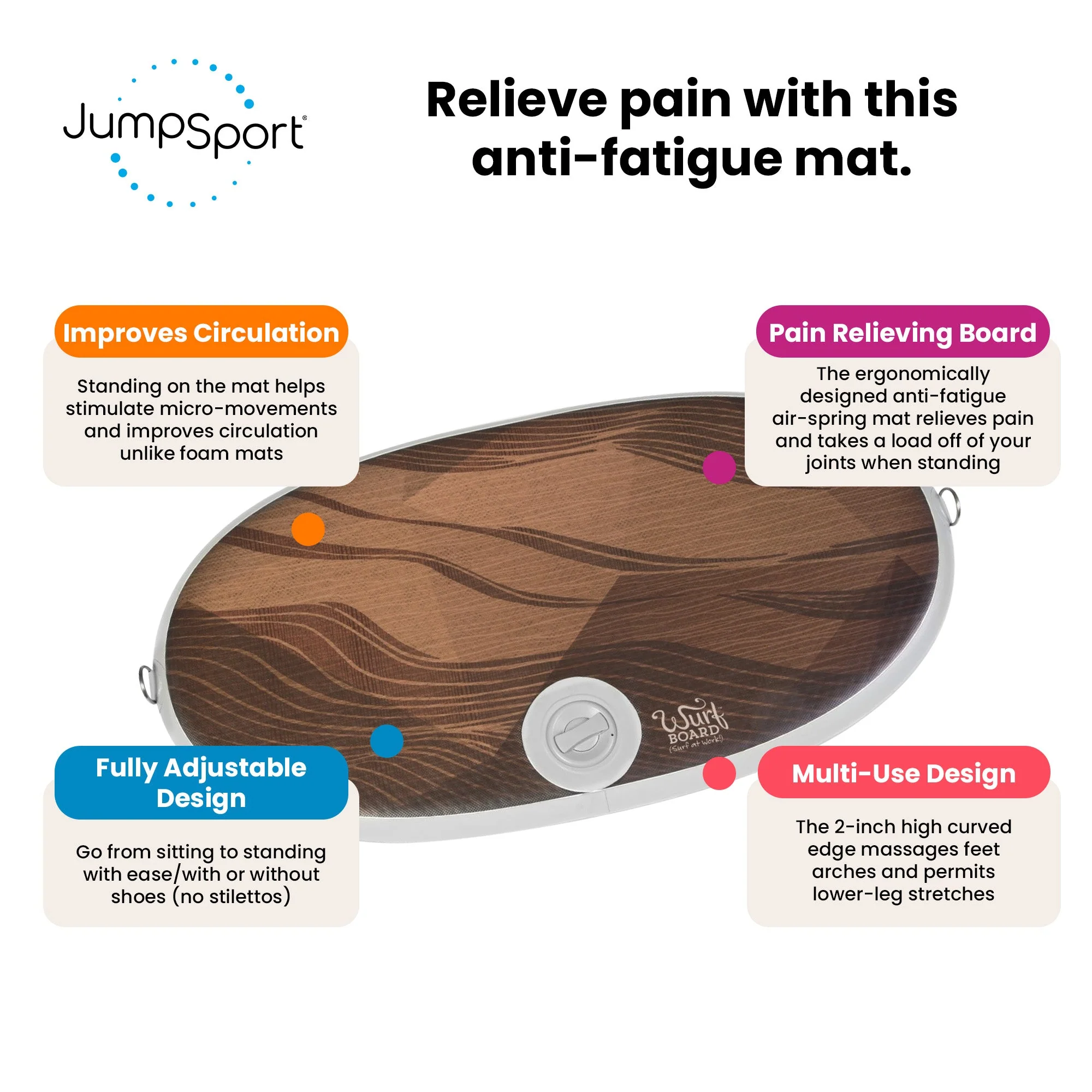 JumpSport Medium Wurf Board Office Standing Desk Anti-Fatigue Mat, Coffee Maui - Image 3