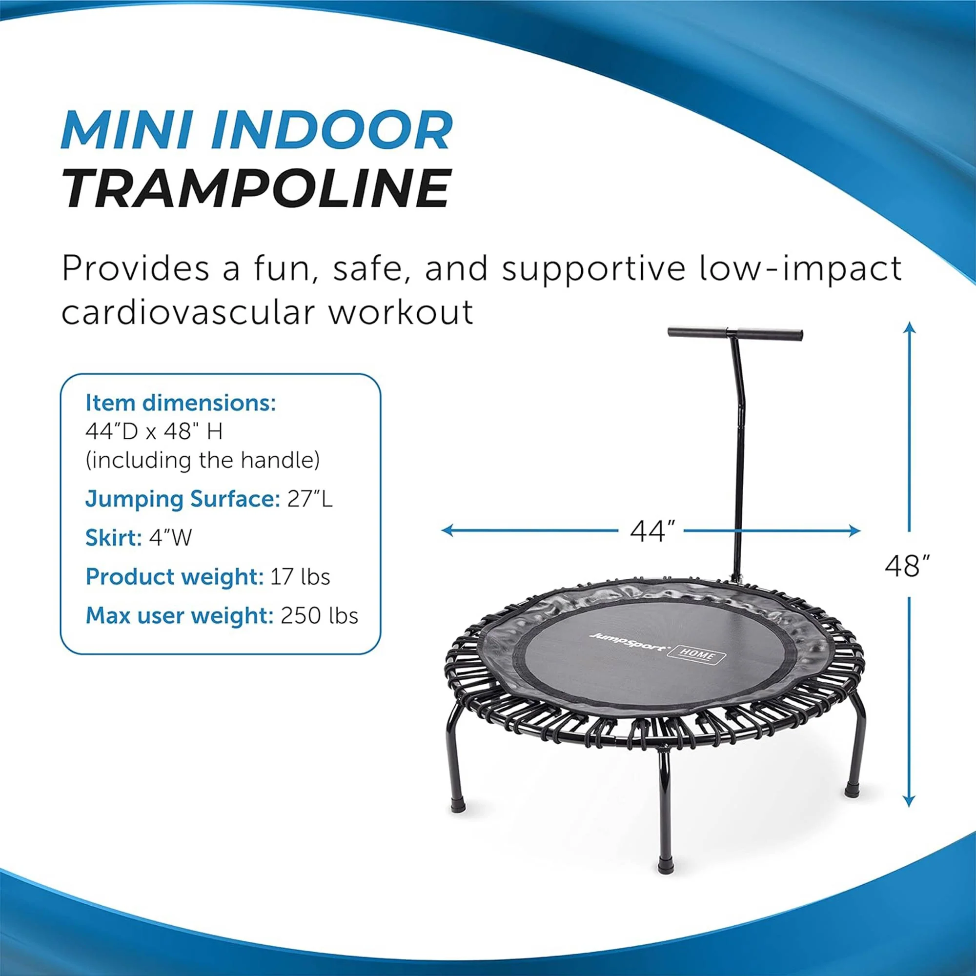 JumpSport Round Home Fitness Indoor Mini Rebounder Trampoline for Adults, Black - Image 2