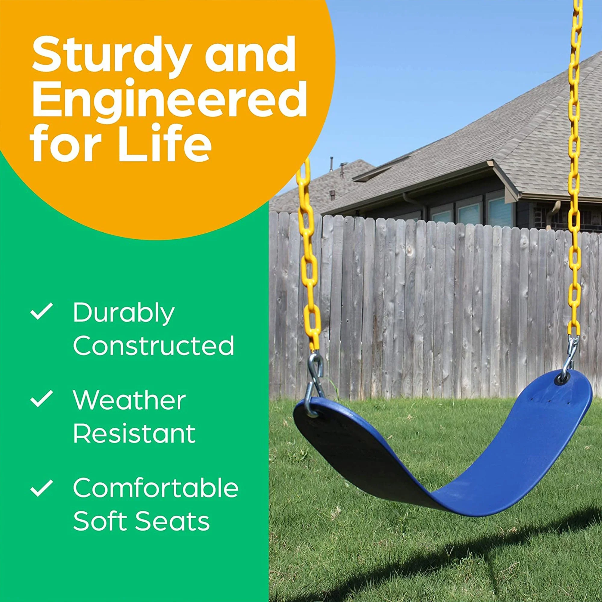 Jungle Gym Kingdom Playground Swing Set Outdoor Swing & Chain Set, 2 Pack, Blue - Image 3