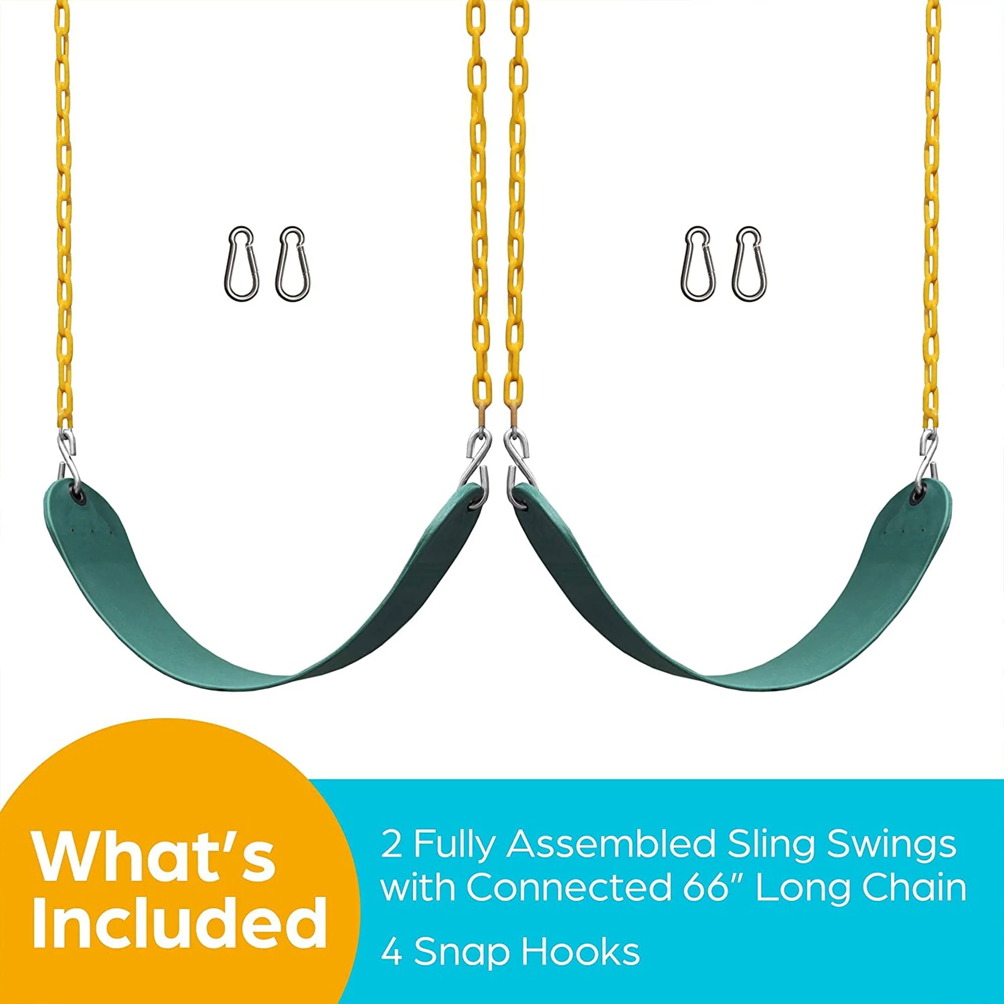 Jungle Gym Kingdom Playground Swing Set Outdoor Swing & Chain Set, 2 Pack, Green - Image 6