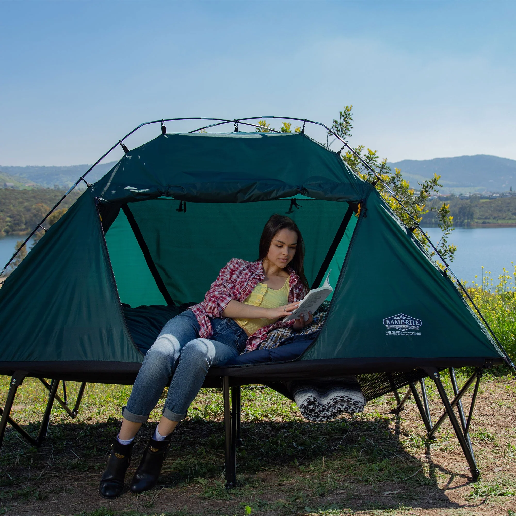Kamp-Rite Double Compact Quick Setup 2 Person Tent Cot, Chair and Tent, Green - Image 3