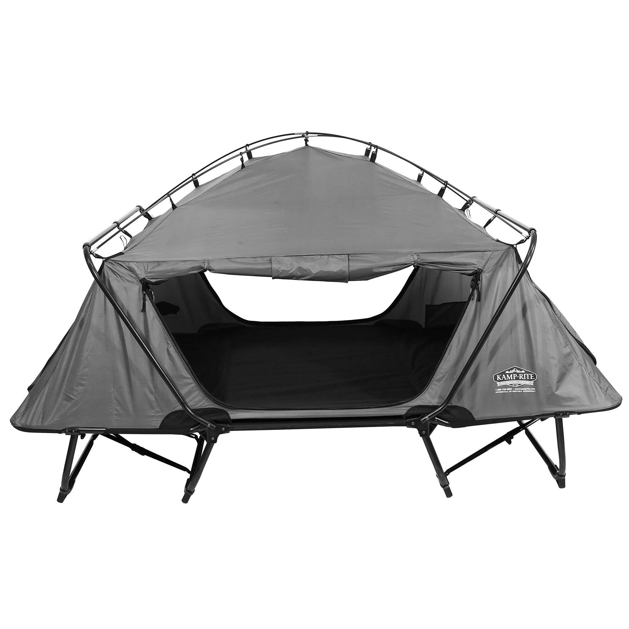 Kamp-Rite Double Quick Setup 2 Person Elevated Cot, Lounge Chair, & Tent, Gray