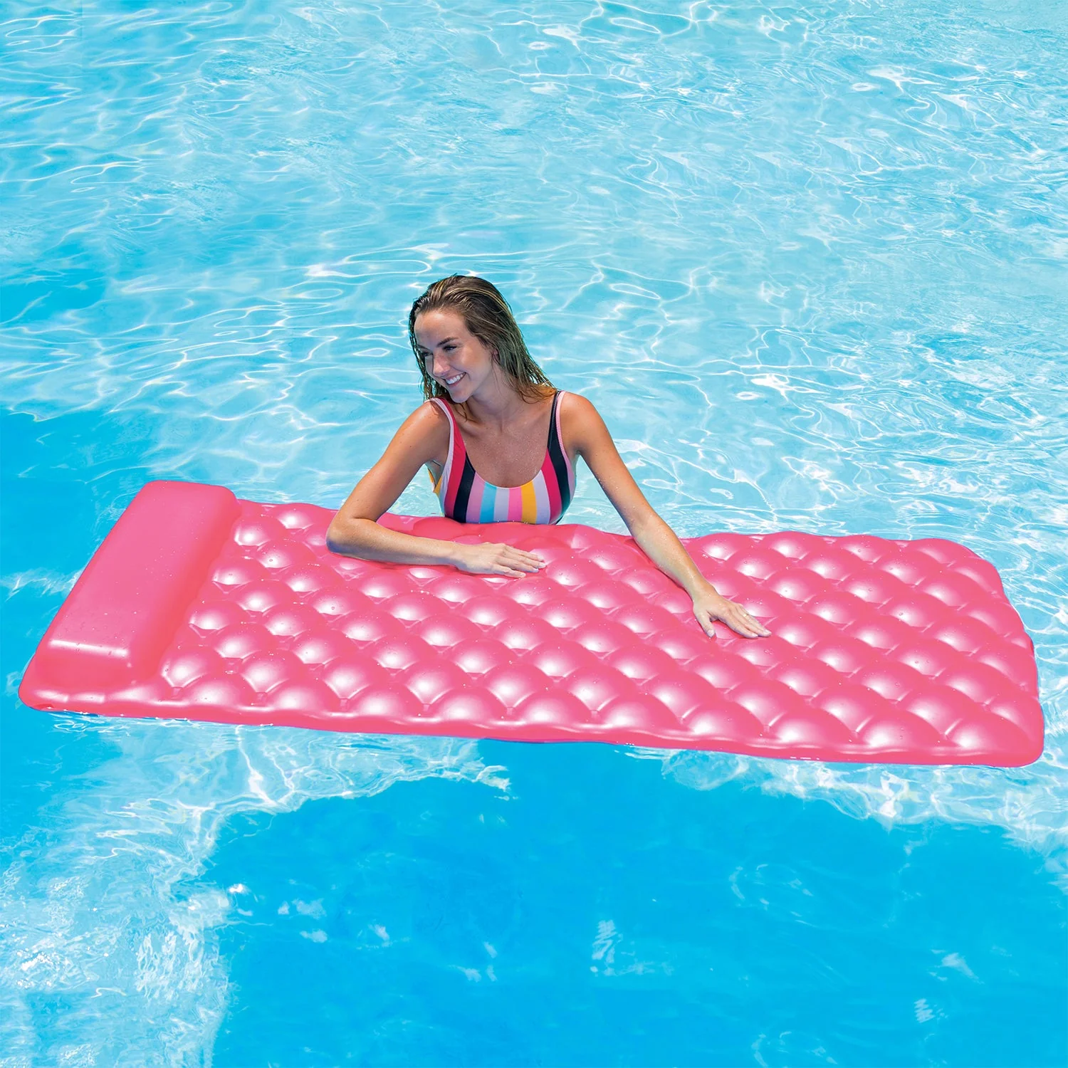Kelsyus Laguna Lounger Foam Pool and Lake Water Mat with Oversized Pillow, Pink - Image 4