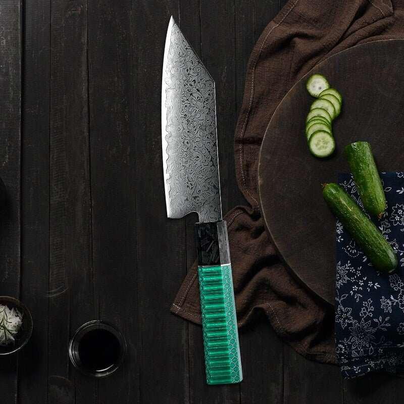 Kerei VG10 Damascus Bunka Knife with Carbon Fiber Handle - Image 6