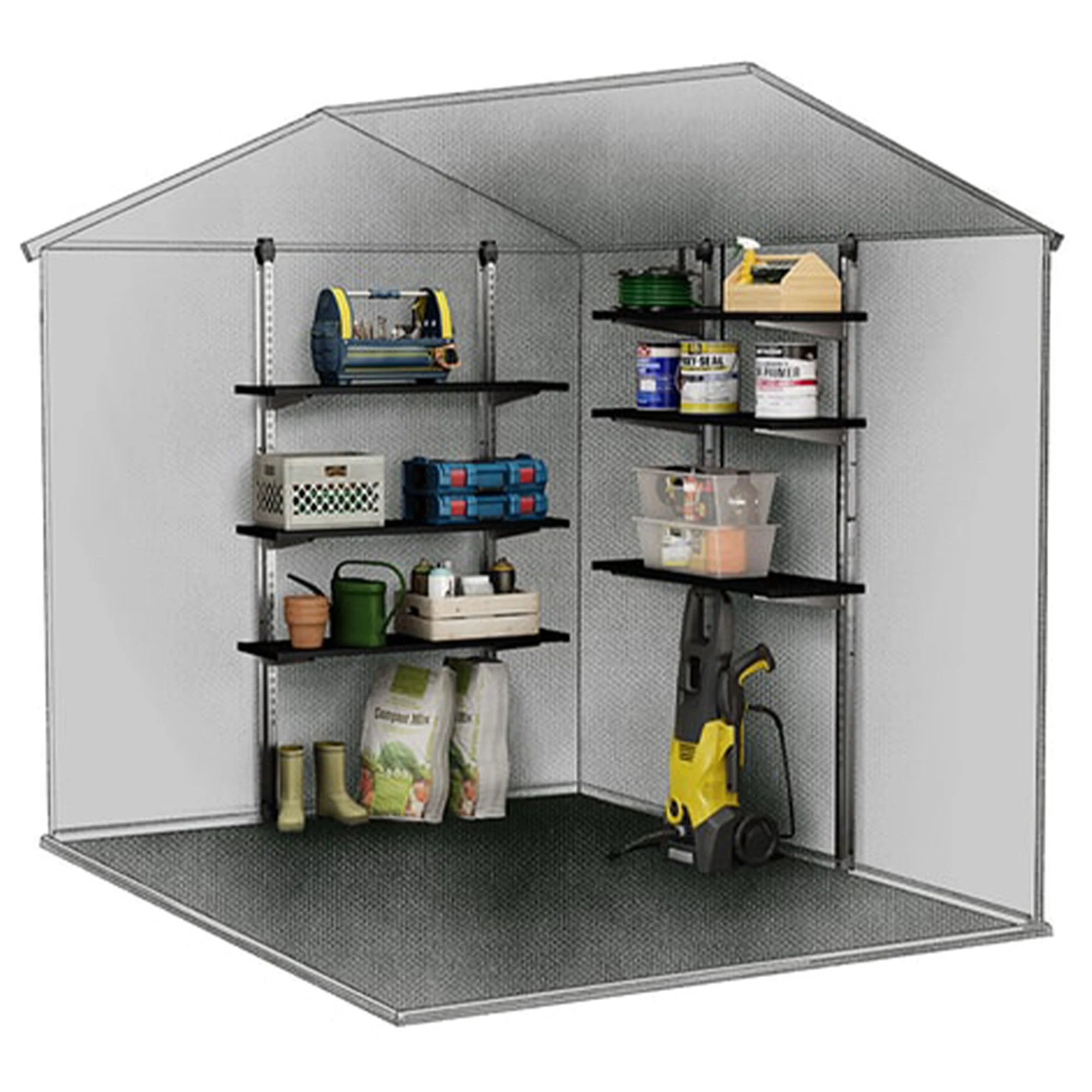 Keter 40 Inch All Weather Steel Reinforced Utility Storage Shed Shelf Kit, Black - Image 5