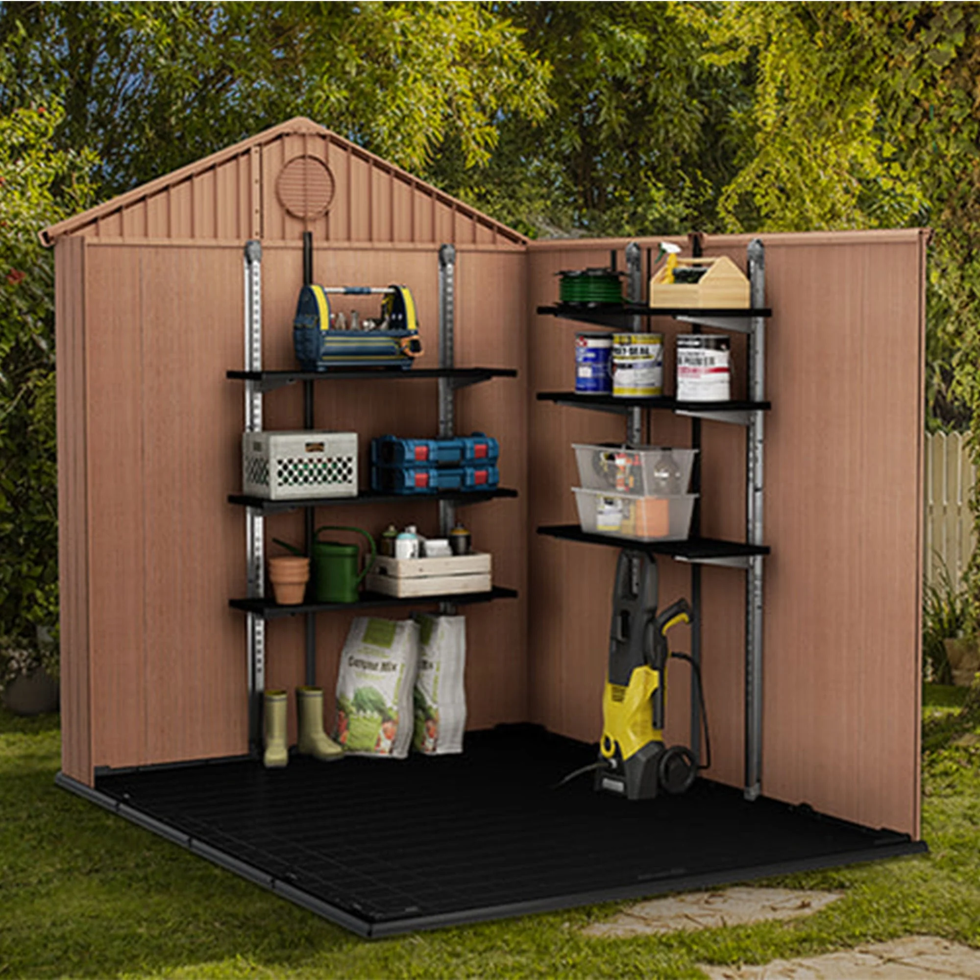 Keter 40 Inch All Weather Steel Reinforced Utility Storage Shed Shelf Kit, Black - Image 8