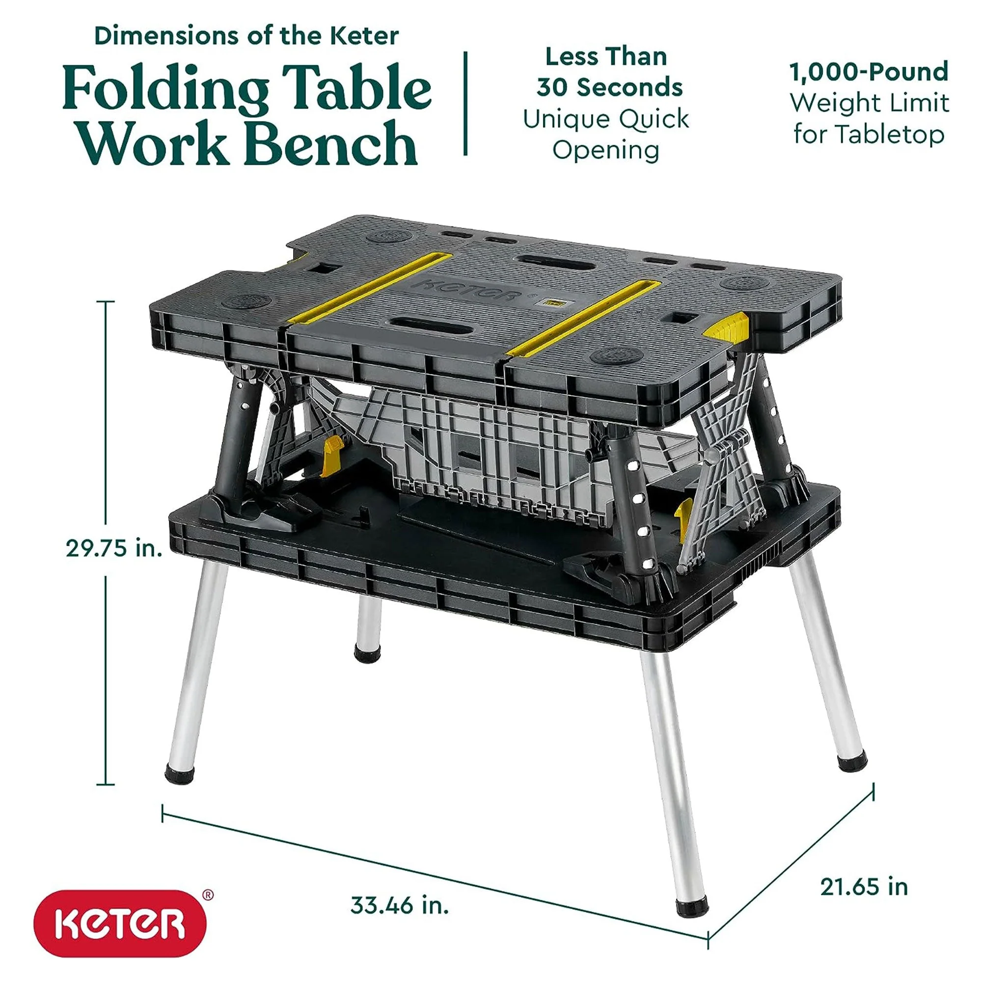 Keter Folding Portable Workbench Sawhorse w/12 In Clamps, Black/Yellow (2 Pack) - Image 2