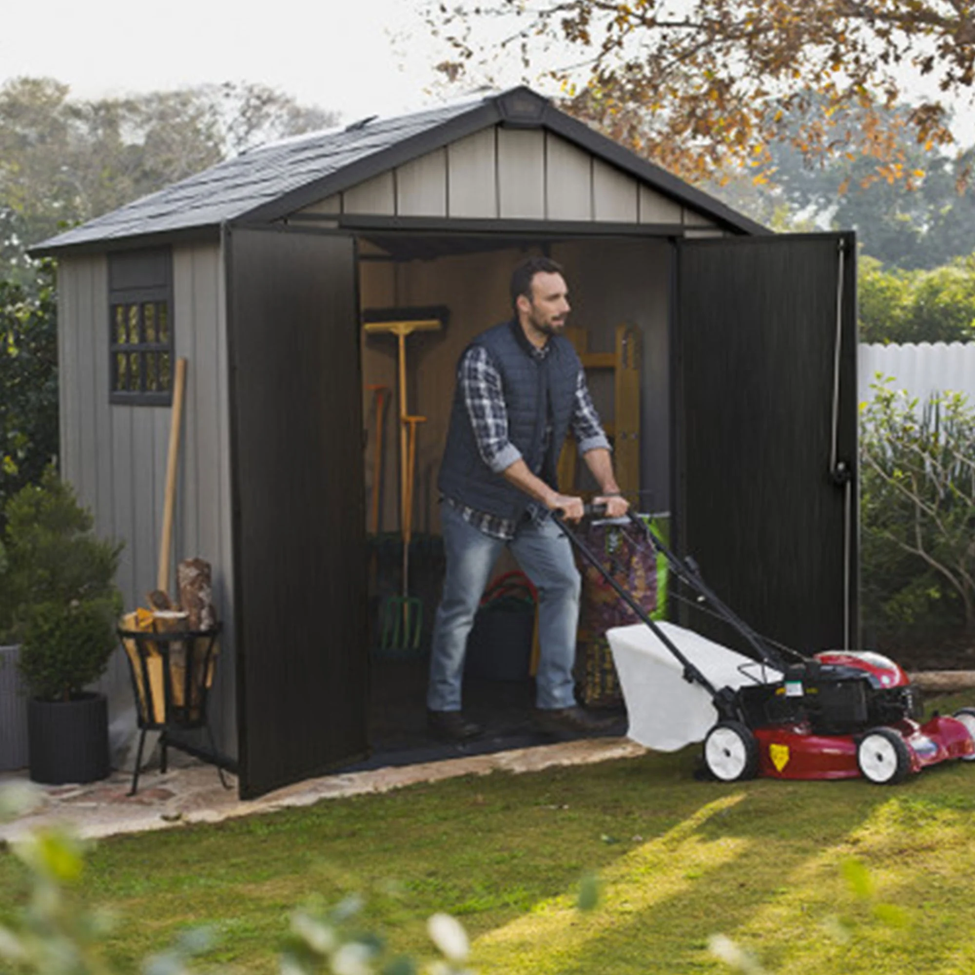 Keter Oakland 7 x 7.5 Foot Outdoor Garden Tool Storage Shed with Windows, Gray - Image 8