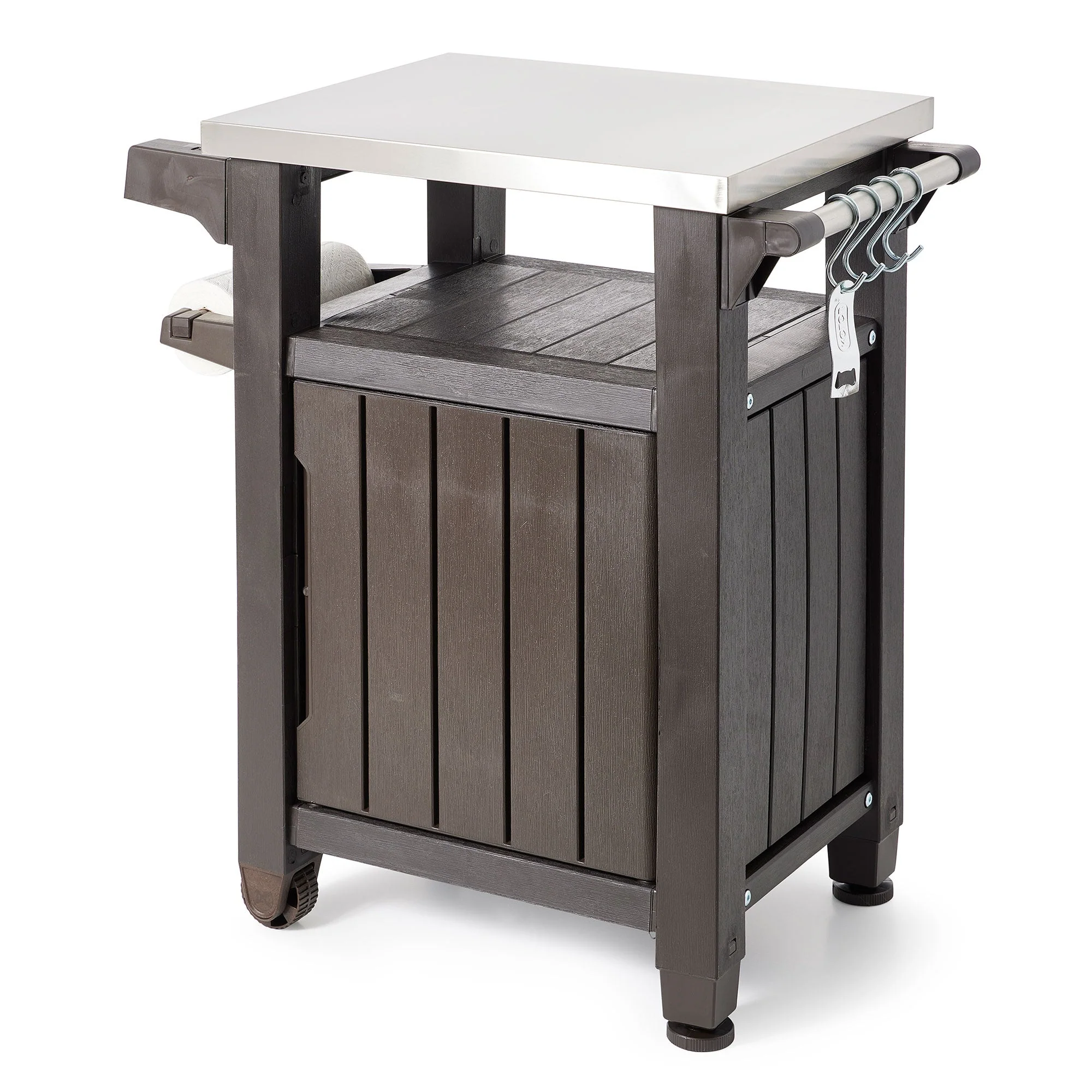 Keter Unity 40 Gallon and Unity XL Rolling Bar Cart with Storage Cabinet, Brown - Image 2