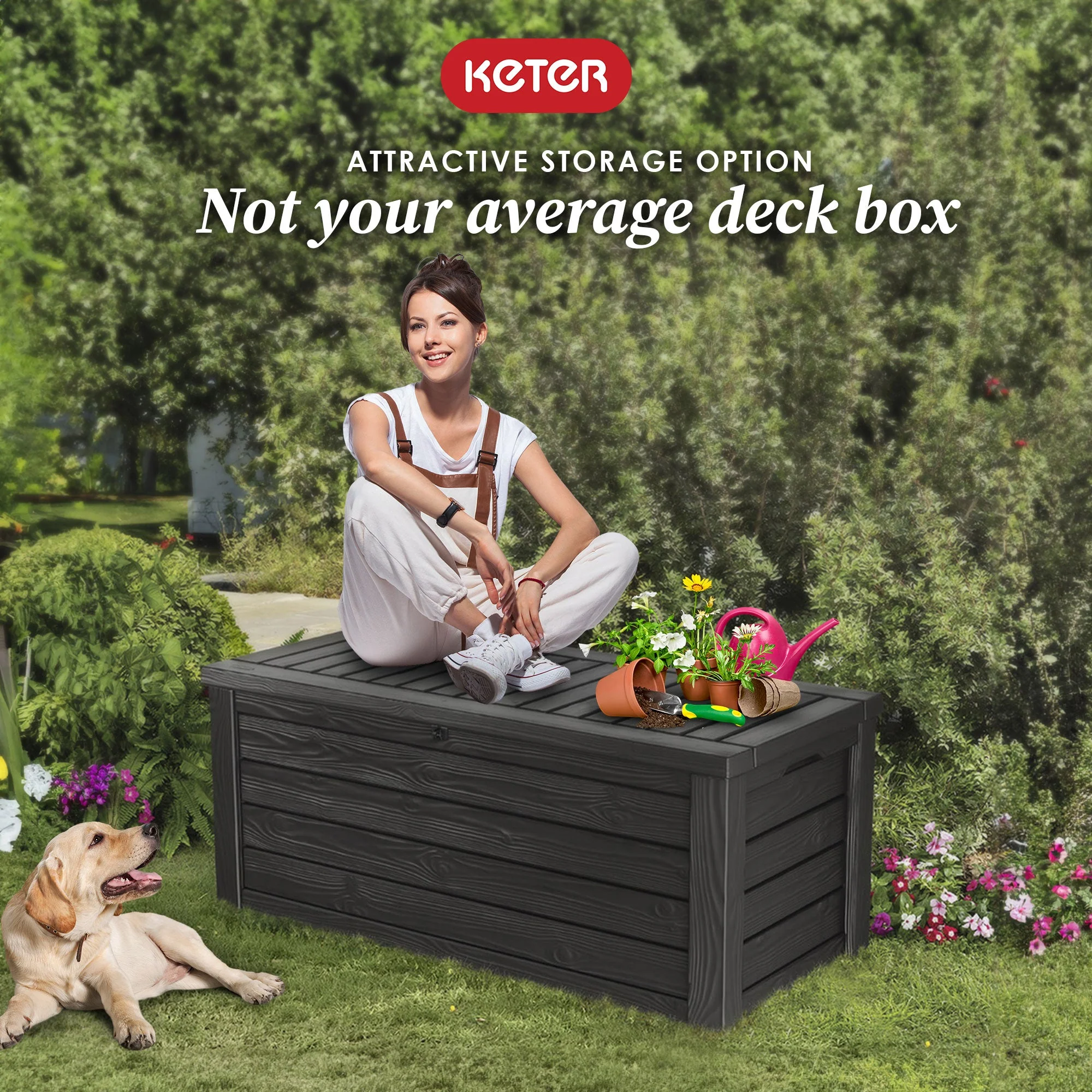 Keter Westwood 150 Gallon Plastic Outdoor Furniture Storage Deck Box, Dark Gray - Image 4