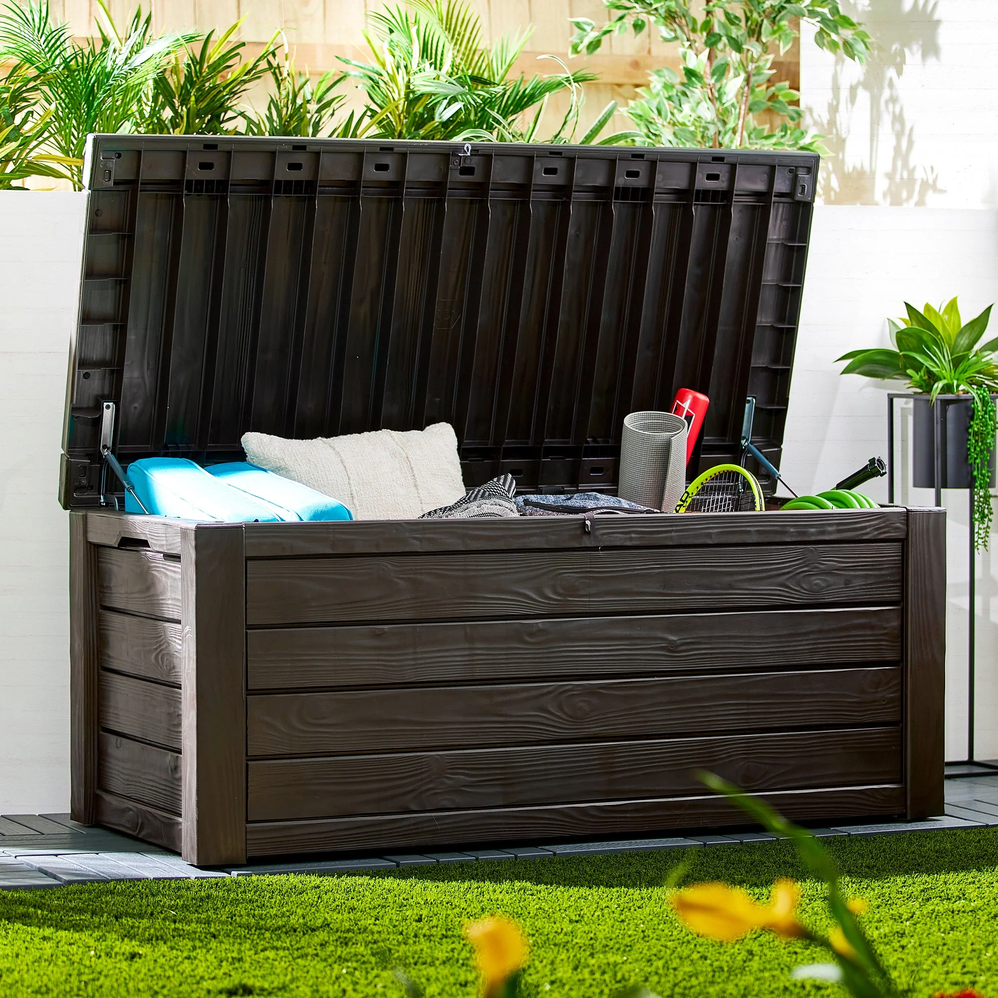 Keter Westwood 150 Gallon Plastic Outdoor Furniture Storage Deck Box, Espresso - Image 12
