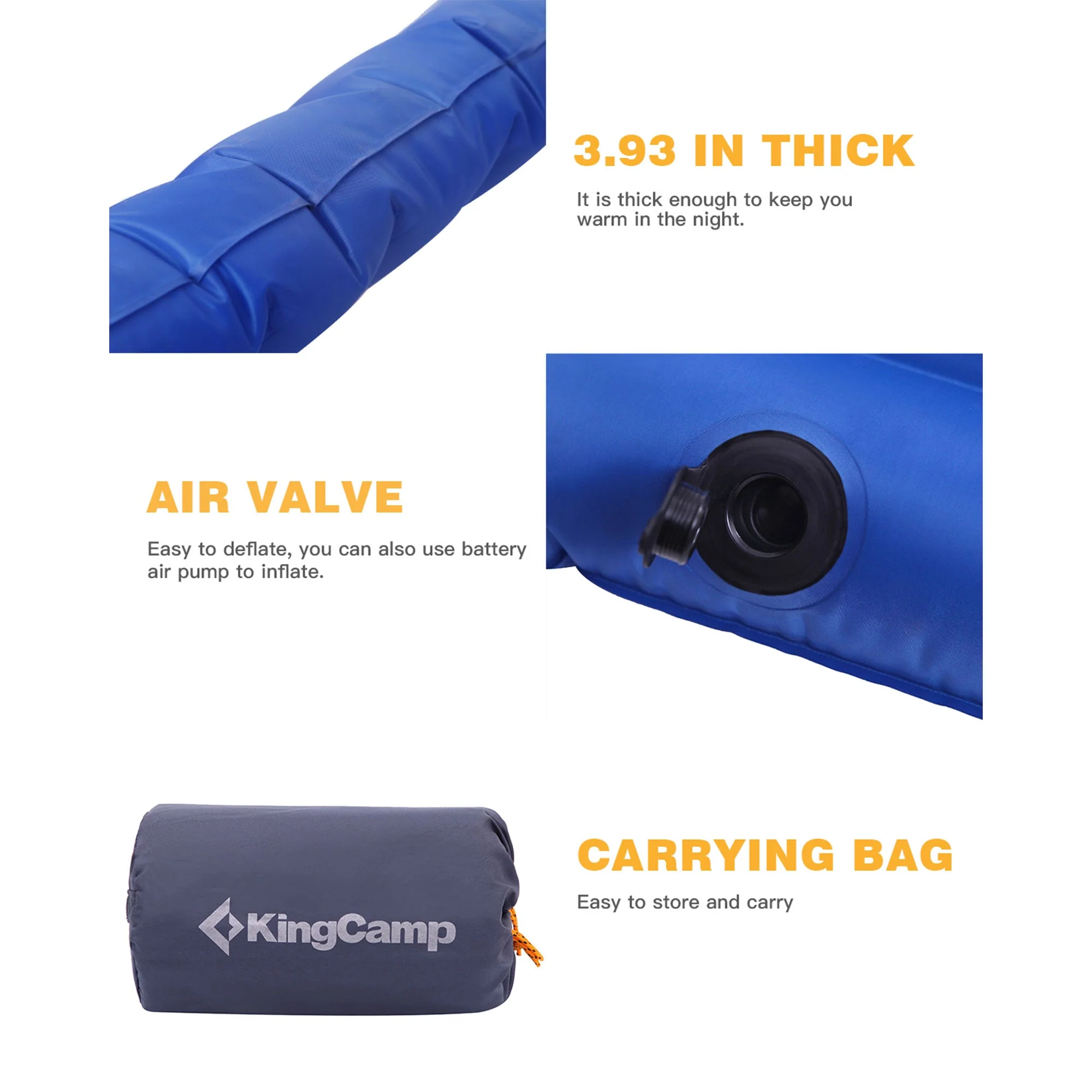 KingCamp 2-Person Double Sleeping Pad Lightweight Inflatable Air Mat, Blue - Image 4