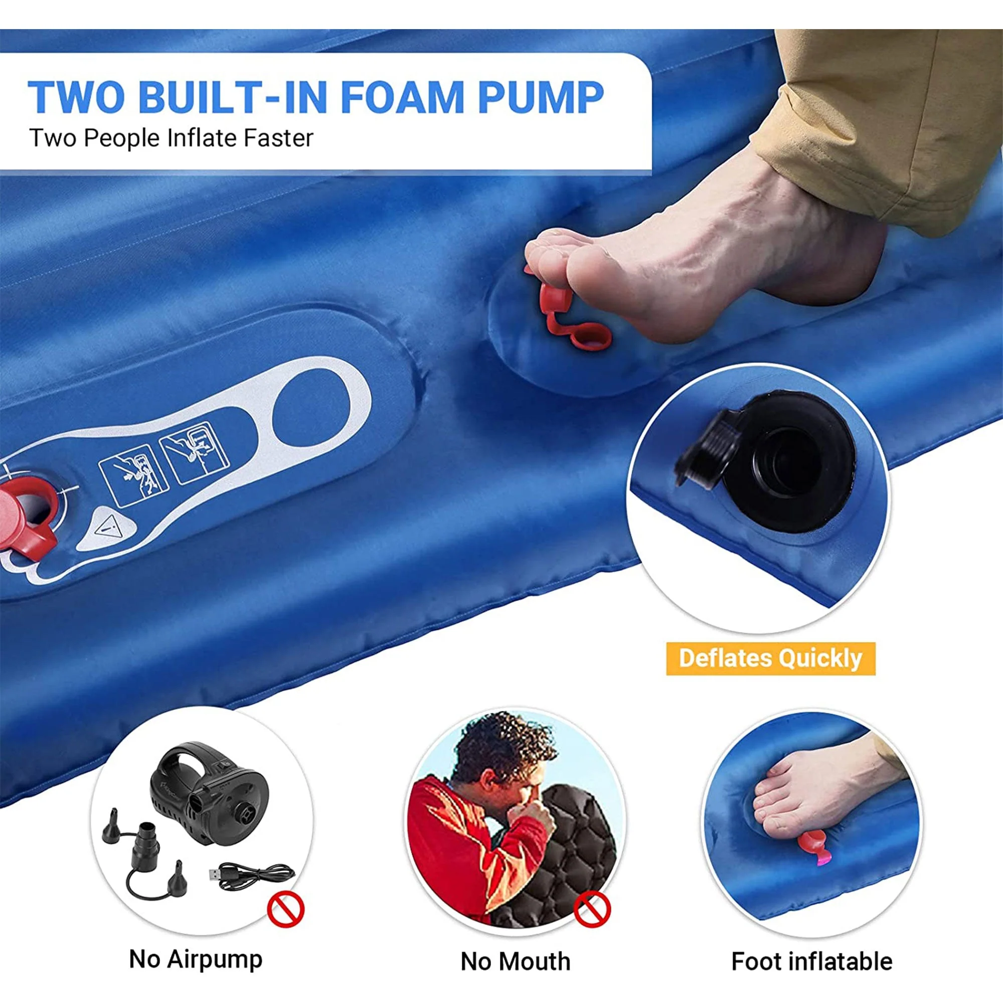 KingCamp 2-Person Double Sleeping Pad Lightweight Inflatable Air Mat, Blue - Image 7