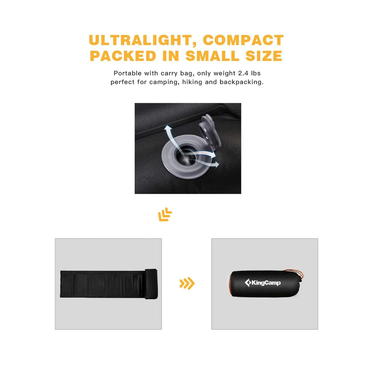 KingCamp 74.8 x 24.8 Inch Outdoor Waterproof Inflatable Sleeping Pad, Black - Image 5