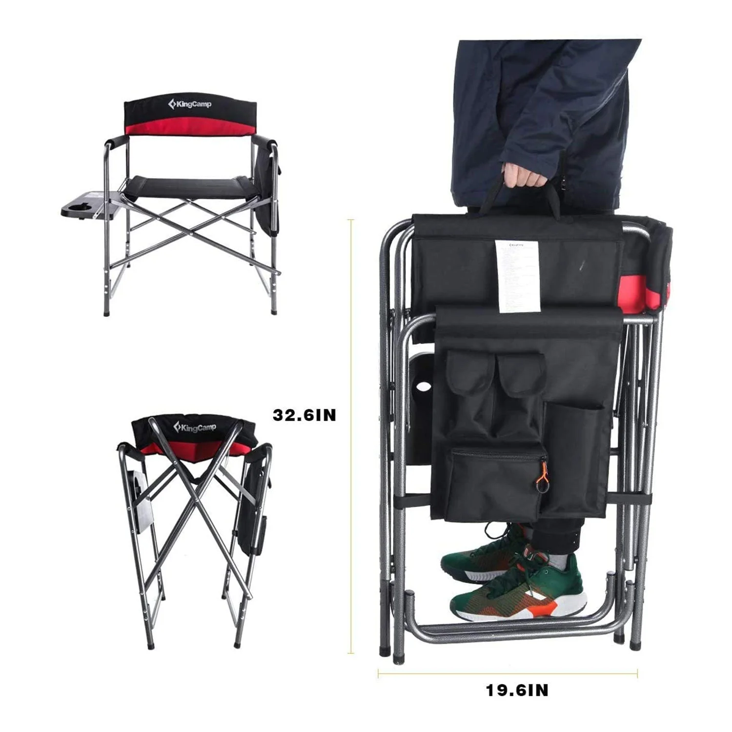 KingCamp Compact Camping Folding Chair with Side Table and Storage Pocket, Red - Image 4