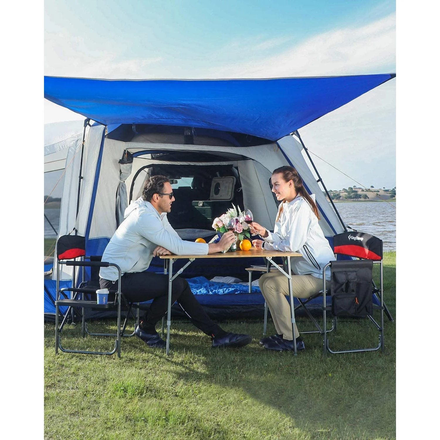 KingCamp Compact Camping Folding Chair with Side Table and Storage Pocket, Red - Image 5