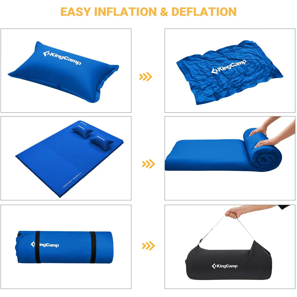 KingCamp Double Self Inflating Camping Sleeping Mat Pad with 2 Pillows, Blue - Image 5