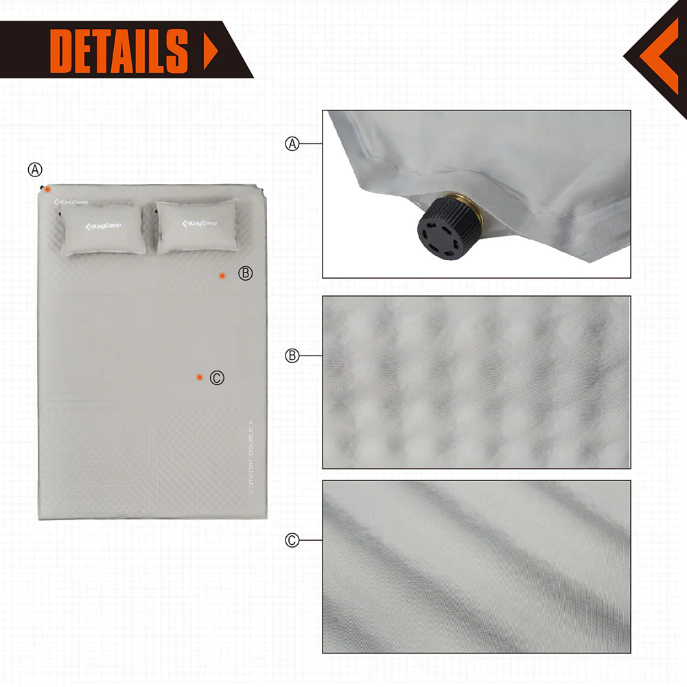 KingCamp Double Self Inflating Camping Sleeping Pad Mat with 2 Pillows, Gray - Image 4