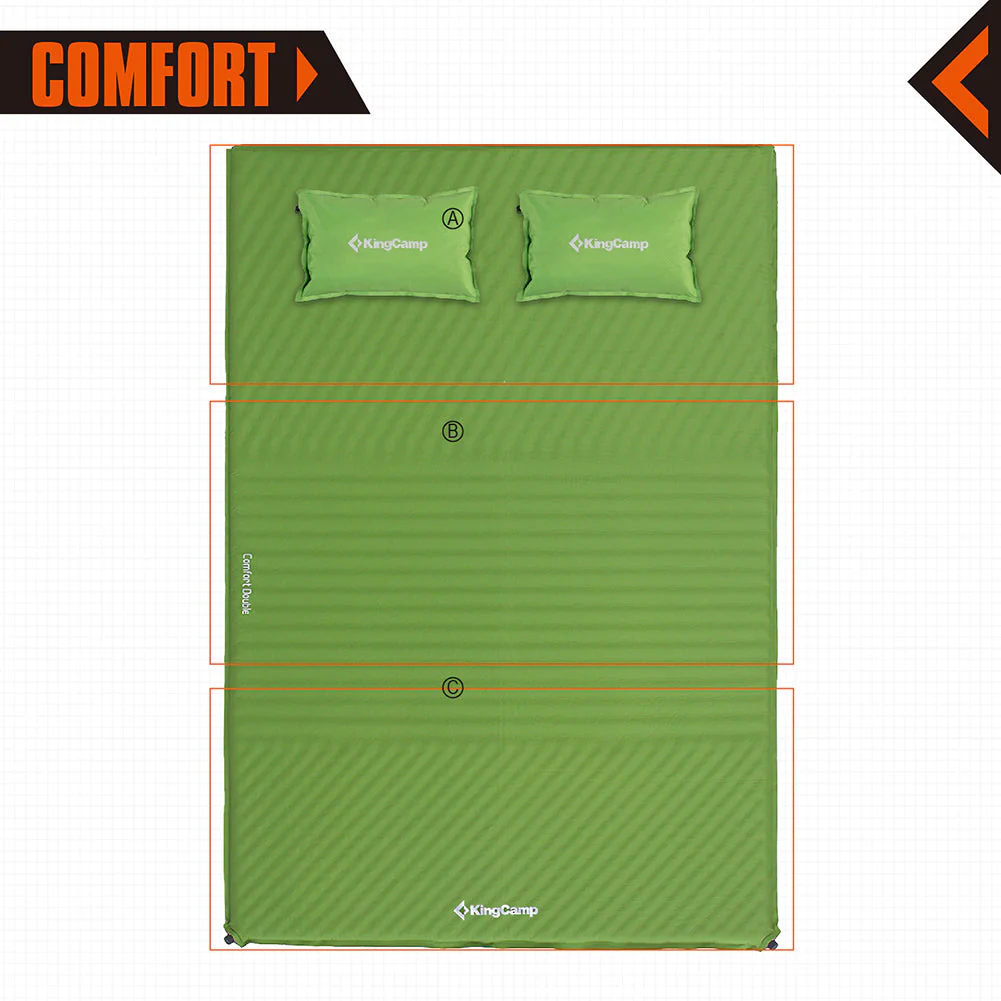 KingCamp Double Self Inflating Camping Sleeping Pad Mat with 2 Pillows, Green - Image 3