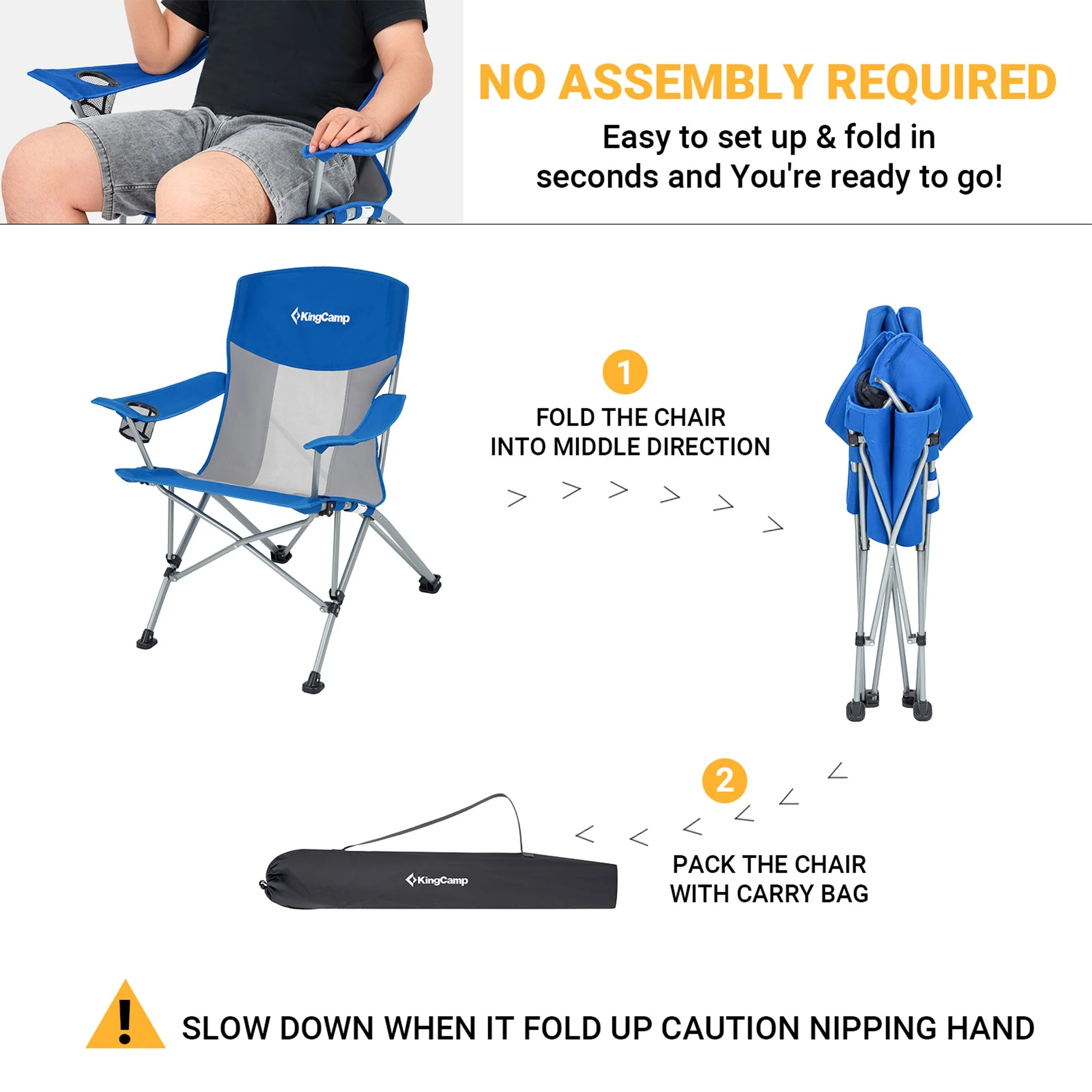 KingCamp Mesh Oversized Outdoor Camping Lounge Chair with Cupholder, Blue/Grey - Image 9