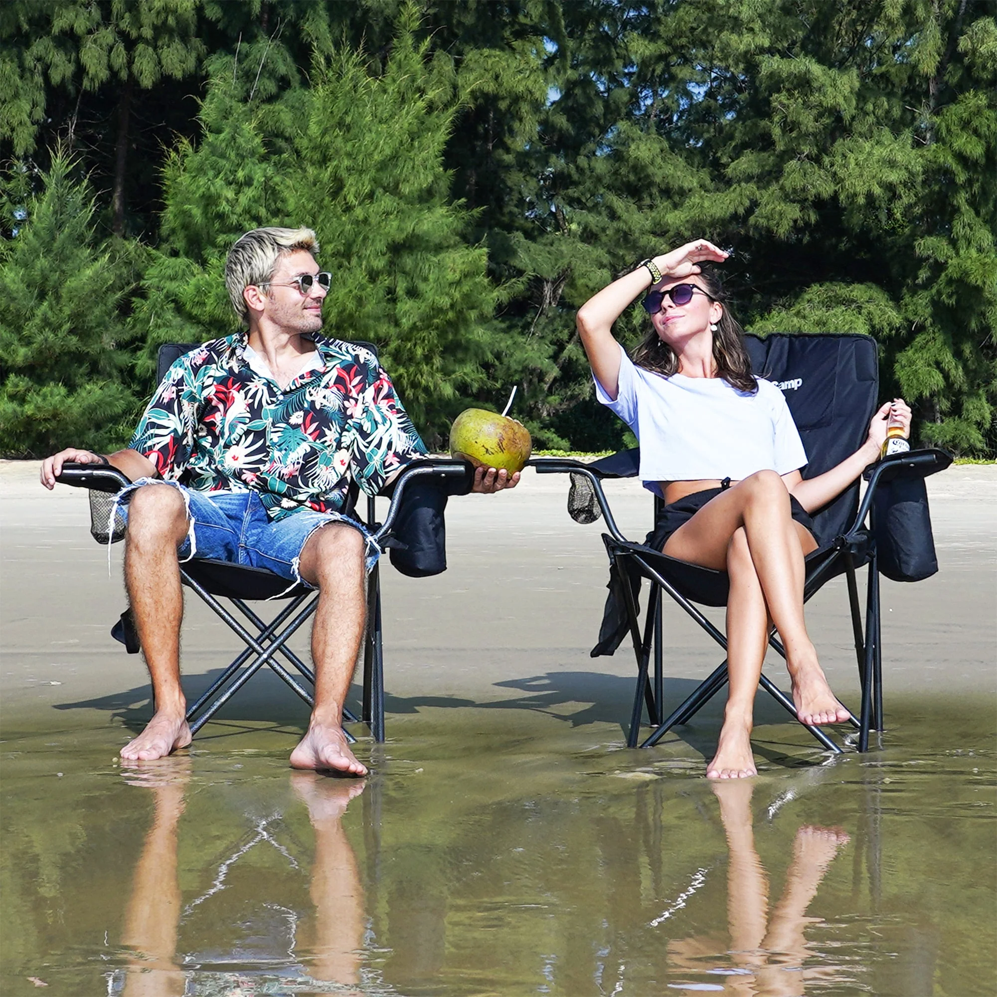 KingCamp Padded Folding Chair with Cupholder, Cooler, and Pocket, Black (2 Pack) - Image 9