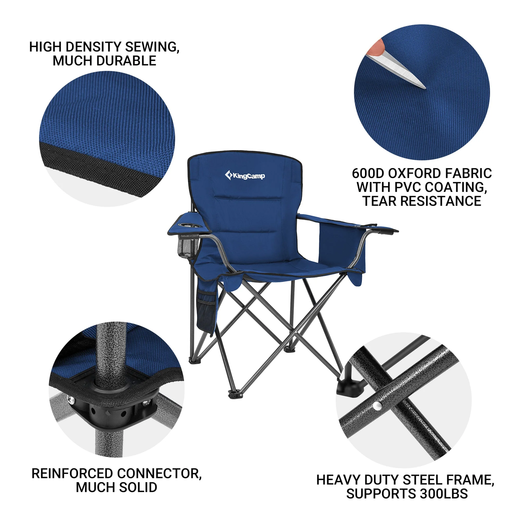 KingCamp Padded Folding Chair with Cupholder, Cooler, and Pocket, Blue (2 Pack) - Image 3