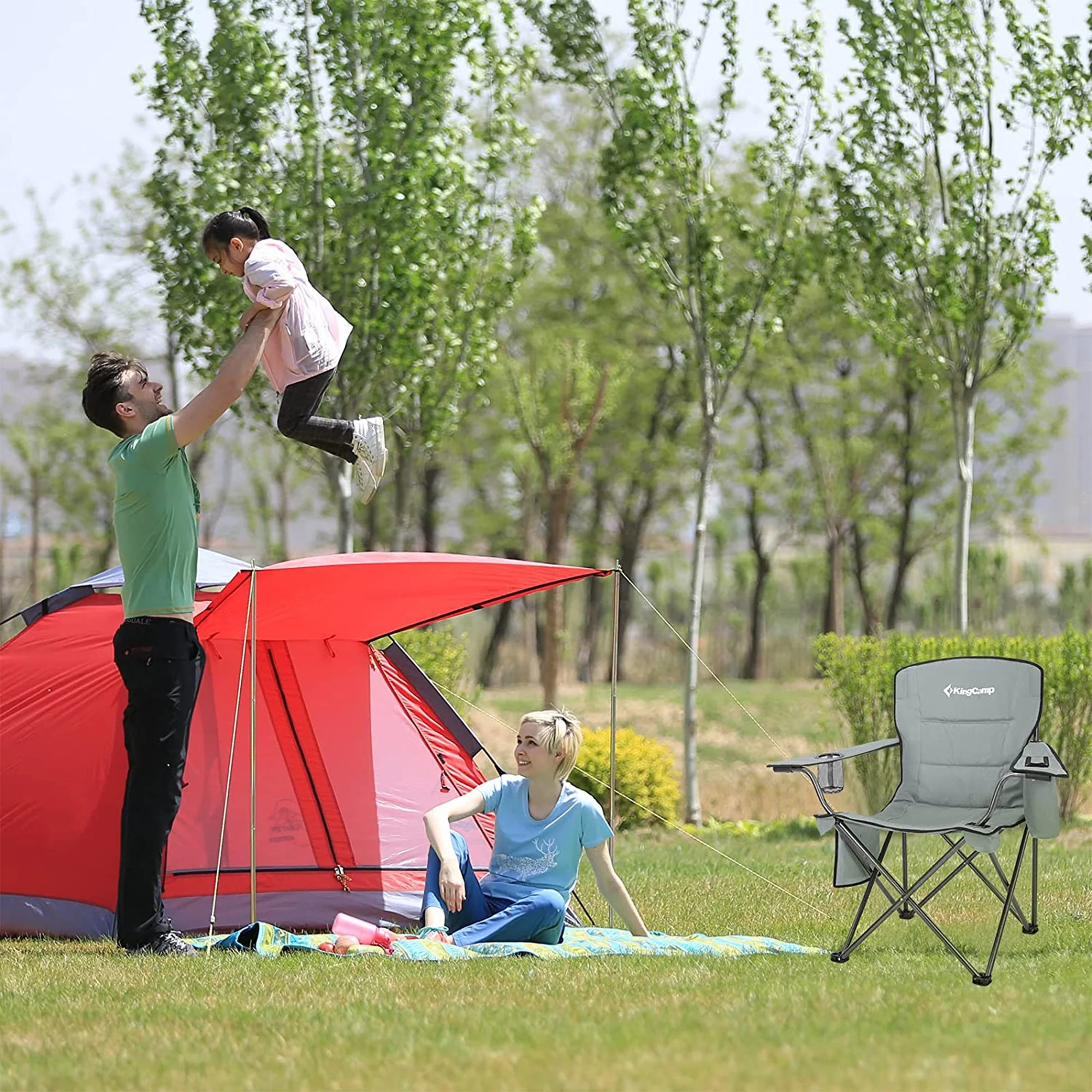 KingCamp Padded Folding Chair with Cupholder, Cooler, and Pocket, Grey (2 Pack) - Image 12