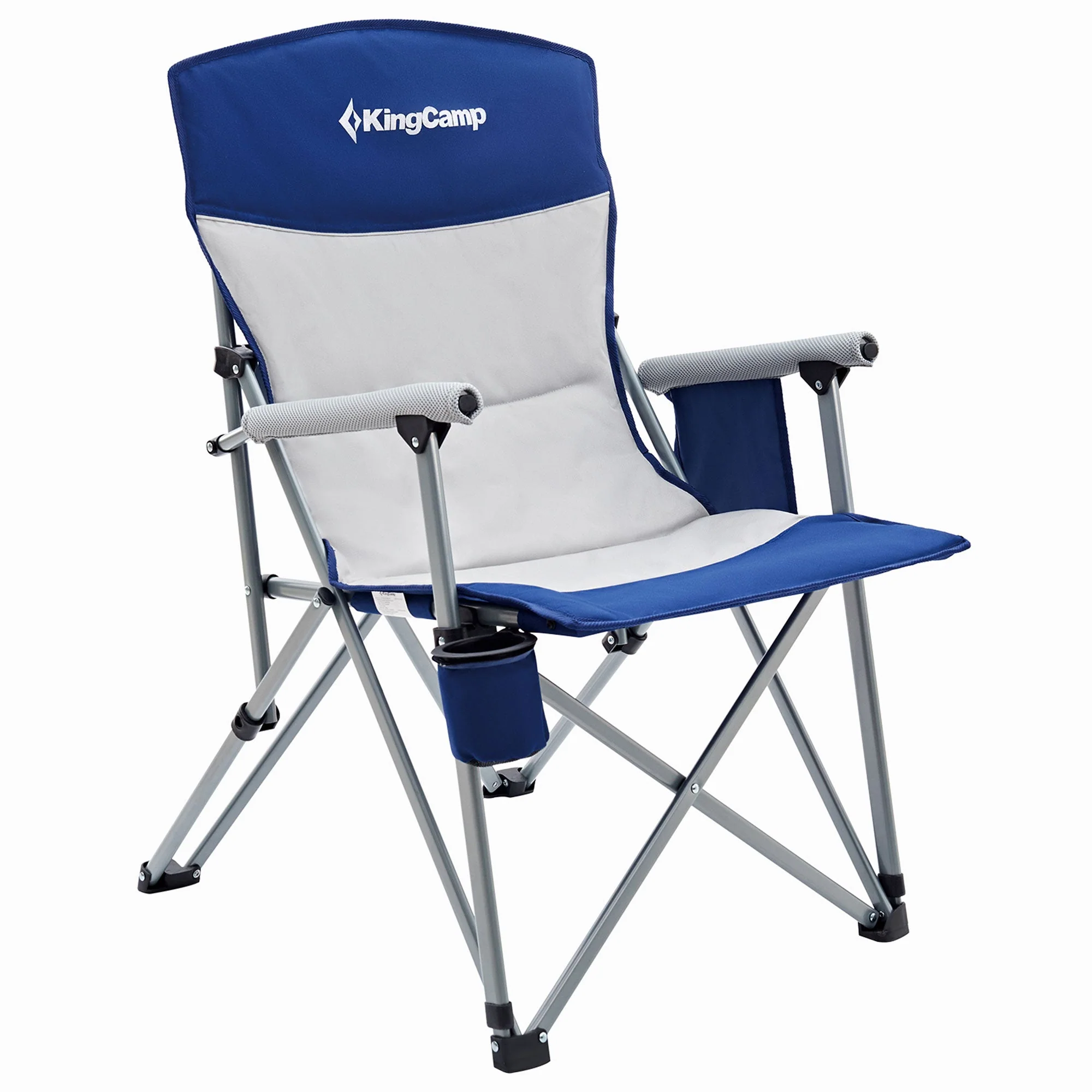 KingCamp Padded Outdoor Camping Lounge Chair with Cupholder & Pocket, Blue/Grey - Image 2