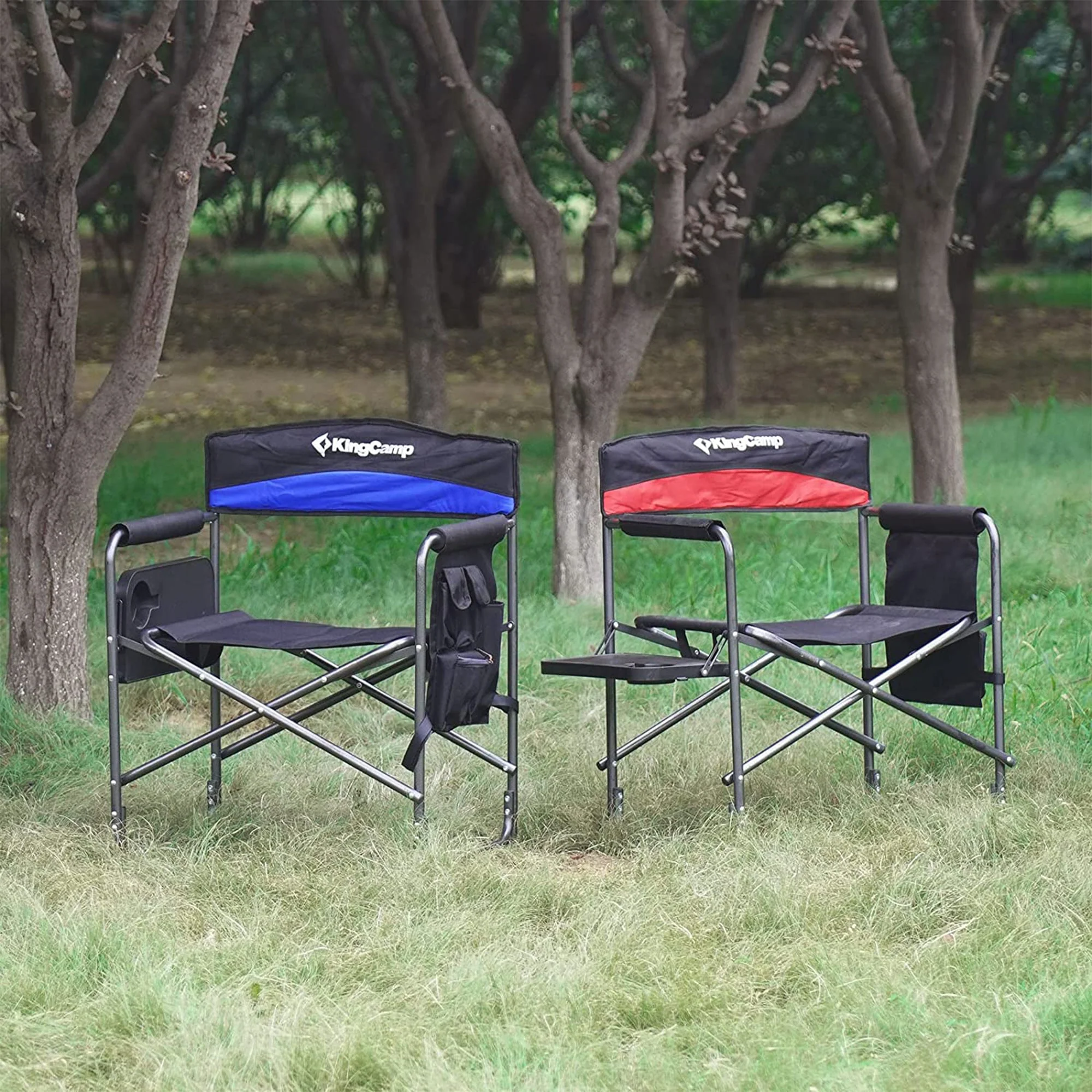 KingCamp Padded Outdoor Folding Chair with Table & Pockets, Black/Blue (2 Pack) - Image 11