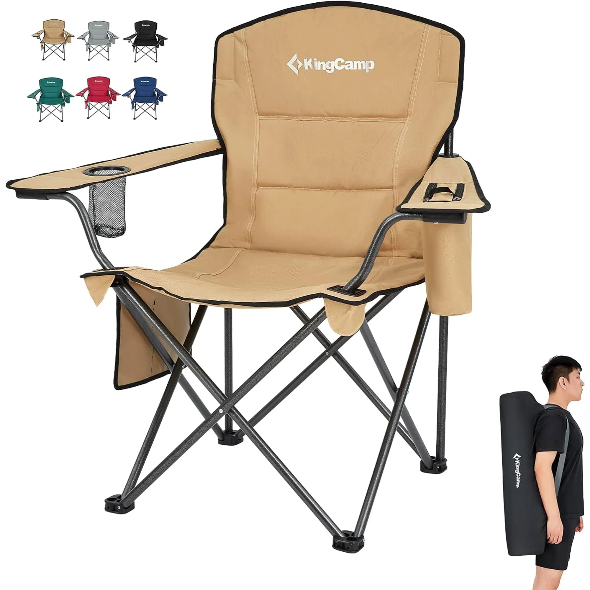 KingCamp Padded Oversized Folding Chair with Cupholder, Cooler, & Pocket, Khaki - Image 7