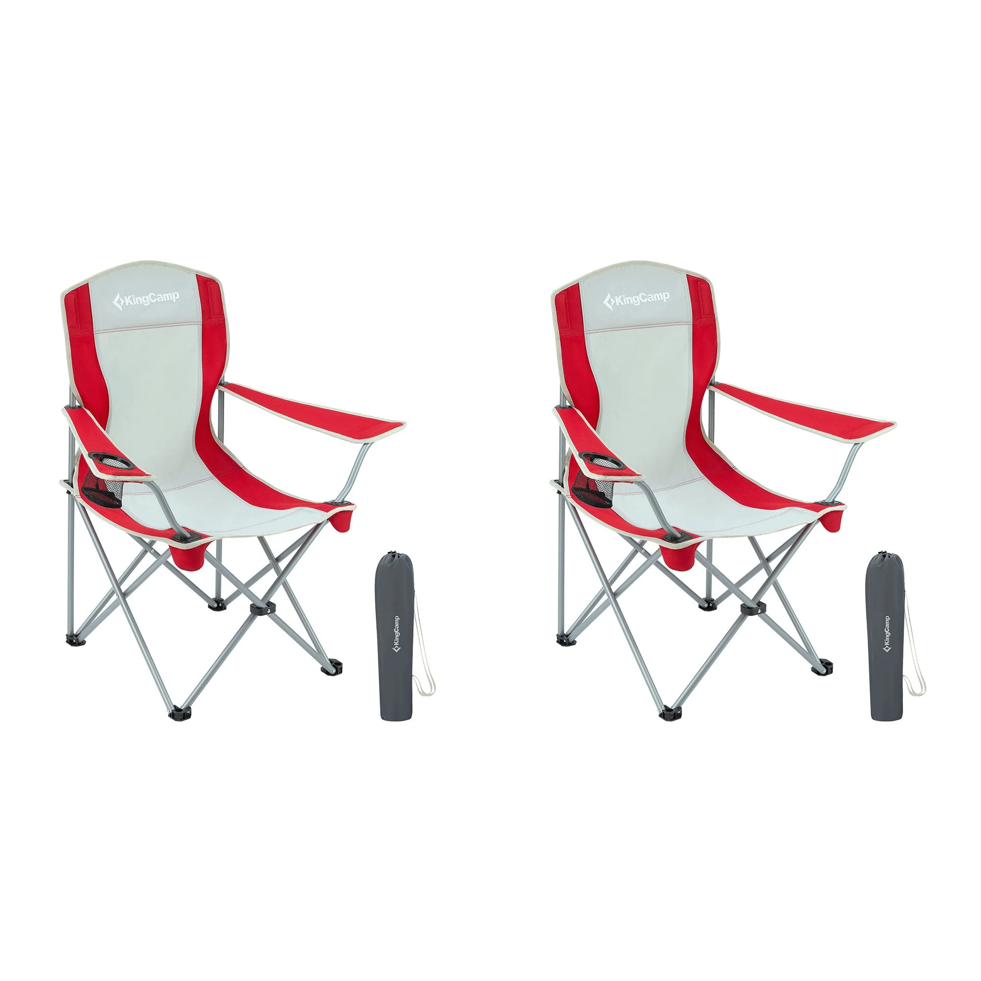 KingCamp Portable Folding Chair with Mesh Cup Holder and Carry Bag, Red/Gray (2 Pack)