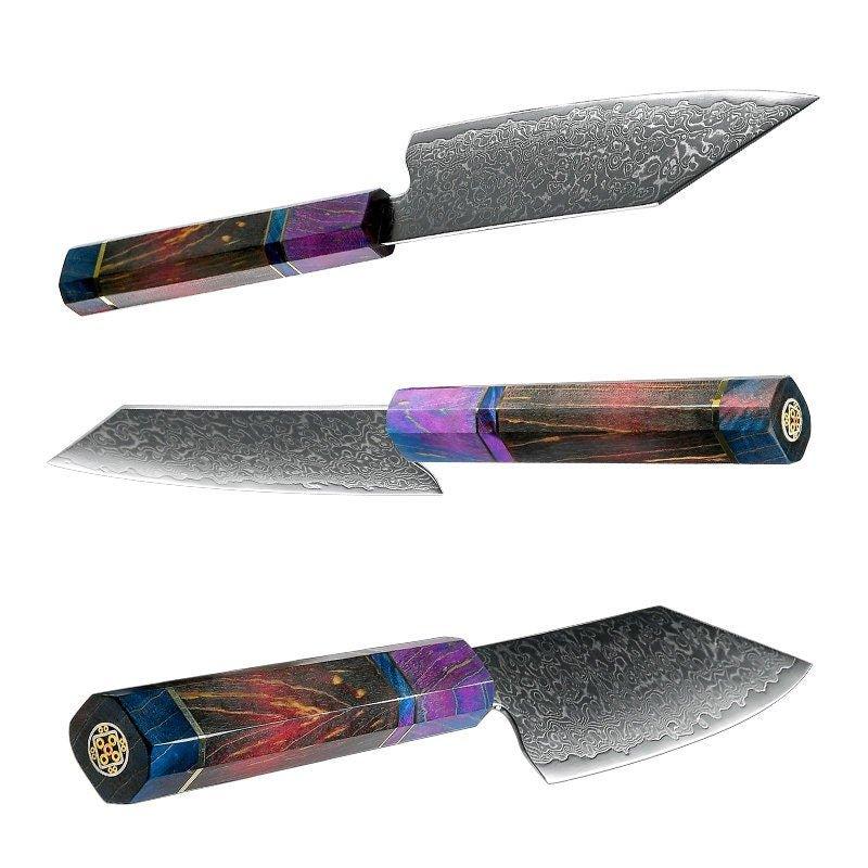 KODACHI VG10 Damascus Bunka Knife with Rosewood Burl Handle - Image 4