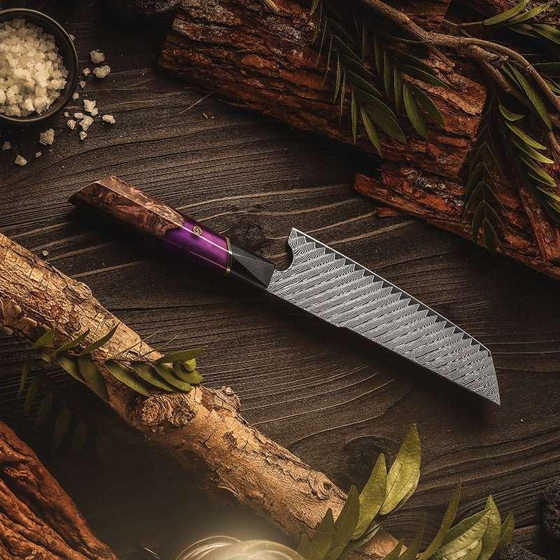 Kotetsu VG10 Chef Knife Damascus Nakiri Knife with Exotic Rose Wood & Resin Handle - Image 4