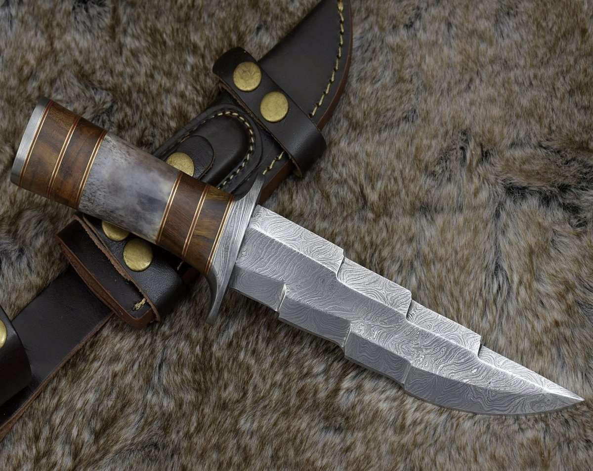 Kris Damascus Bowie Knife with Rosewood & Bone Handle - Image 3