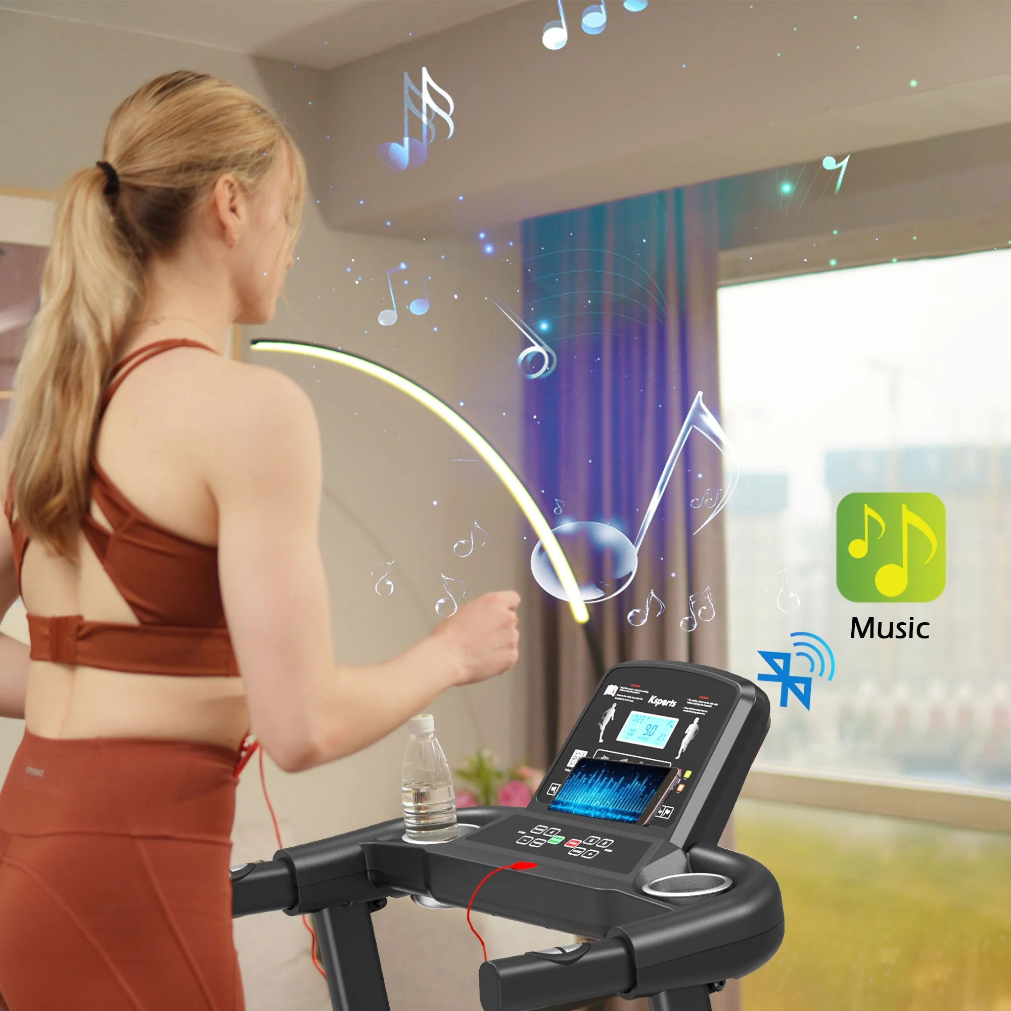 Ksports 16 Inch Wide Foldable Home Treadmill w/ Bluetooth & Fitness Tracking App - Image 4
