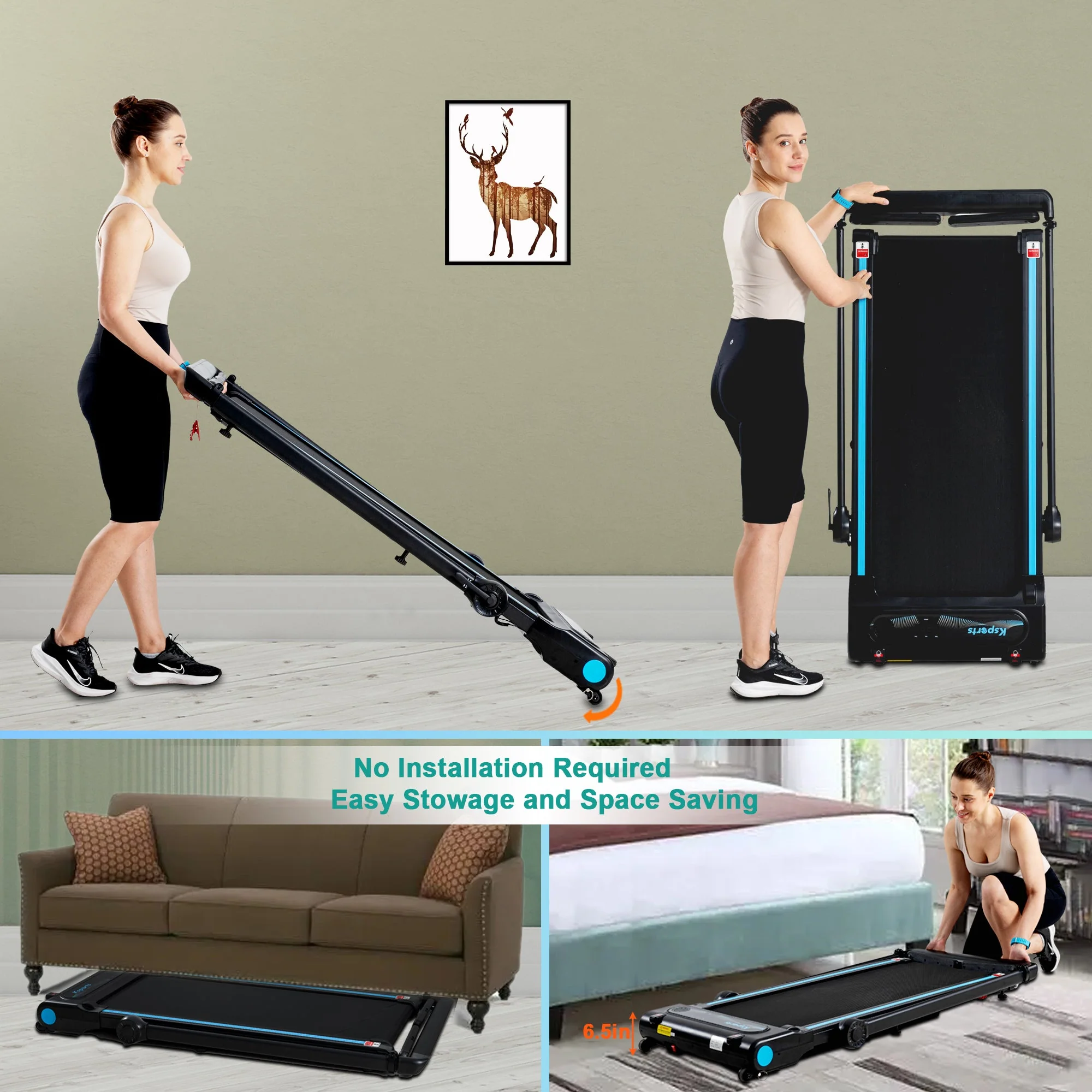 Ksports 3 in 1 Pro Electric Treadmill Cardio Strength Training Workout Set, Navy - Image 7