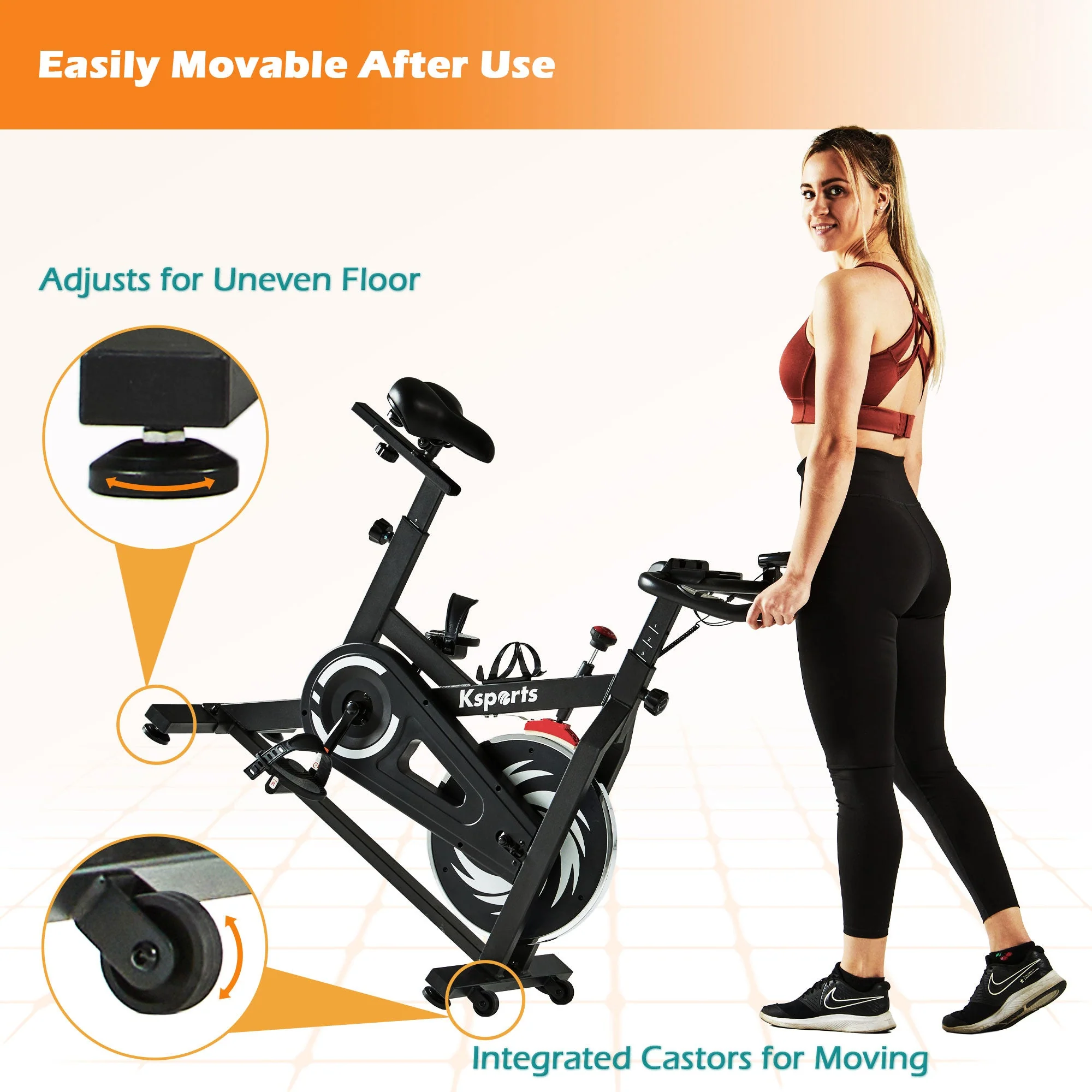Ksports Home Wool Felt Resistance Exercise Stationary Workout Bike w/LCD Screen - Image 9