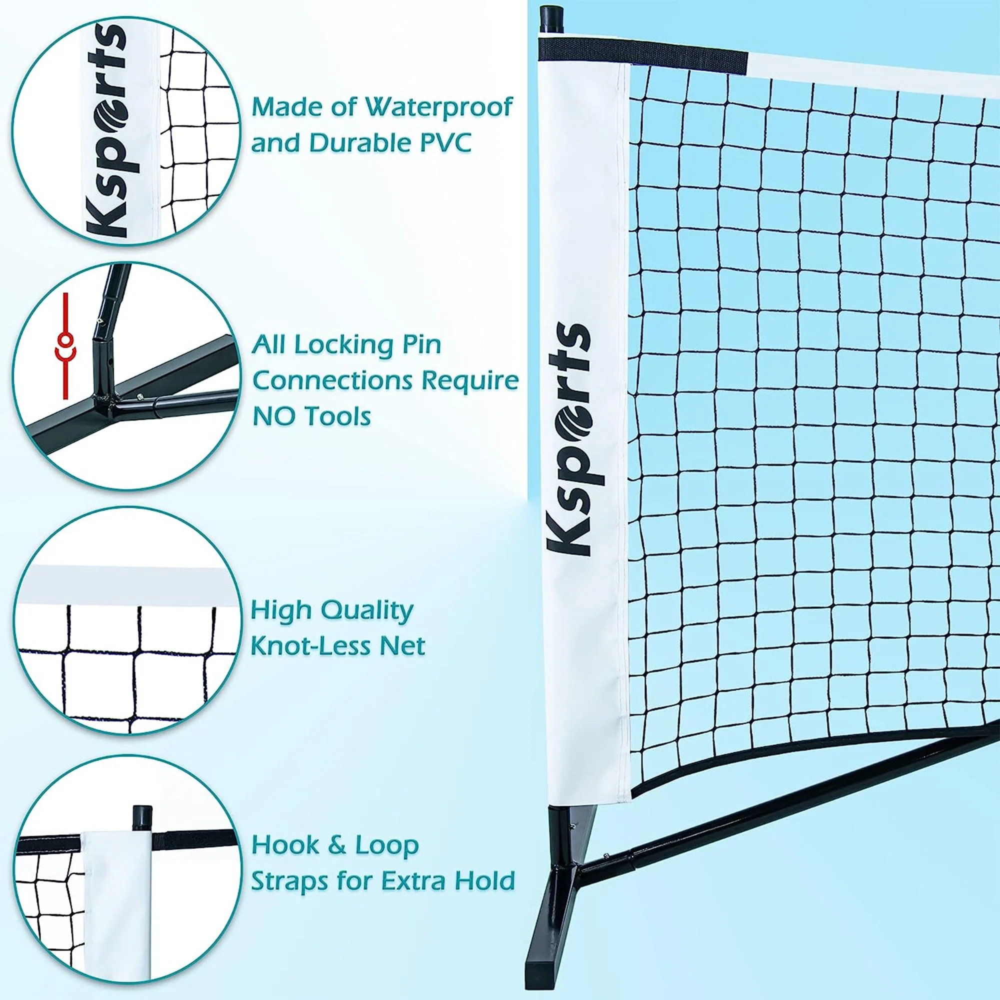Ksports Pickleball Set, 22' Net, LED Shuttlecocks, Carry Bag & Game Balls, White - Image 4