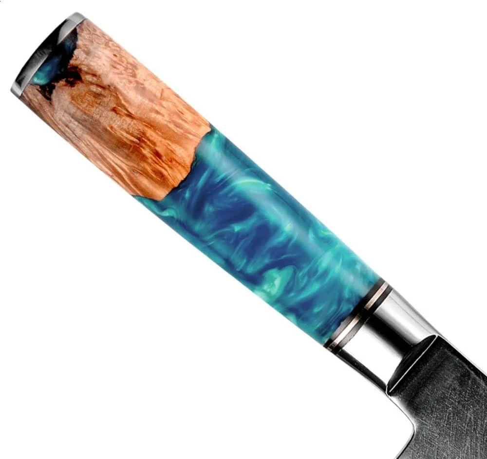 Kurenai VG10 Damascus Santoku Knife with Olive Wood & River Handle - Image 3