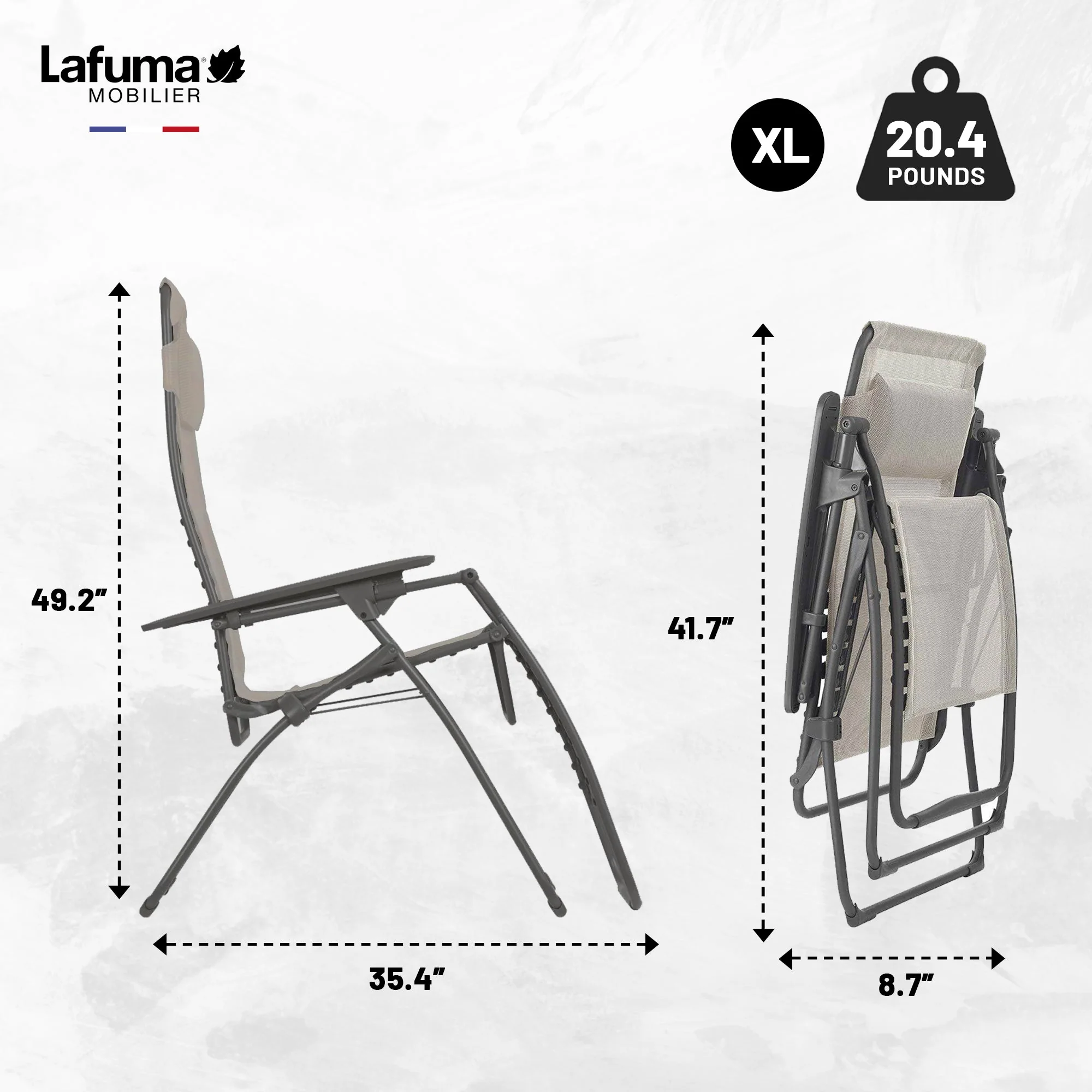 Lafuma Futura XL Zero Gravity Outdoor Steel Framed Lawn Recliner Chair, Seigle - Image 3