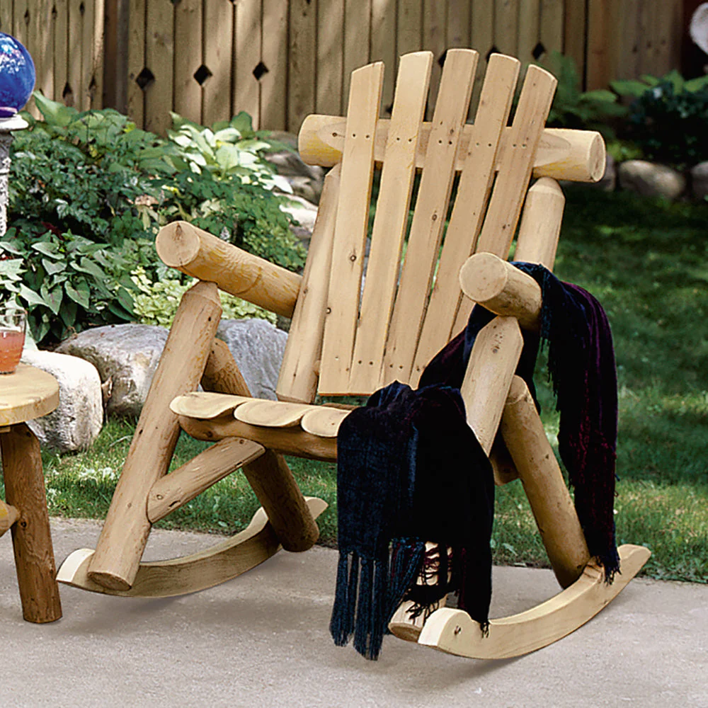 Lakeland Mills Country Cedar Log Wood Outdoor Porch Patio Rocking Chair, Natural - Image 4