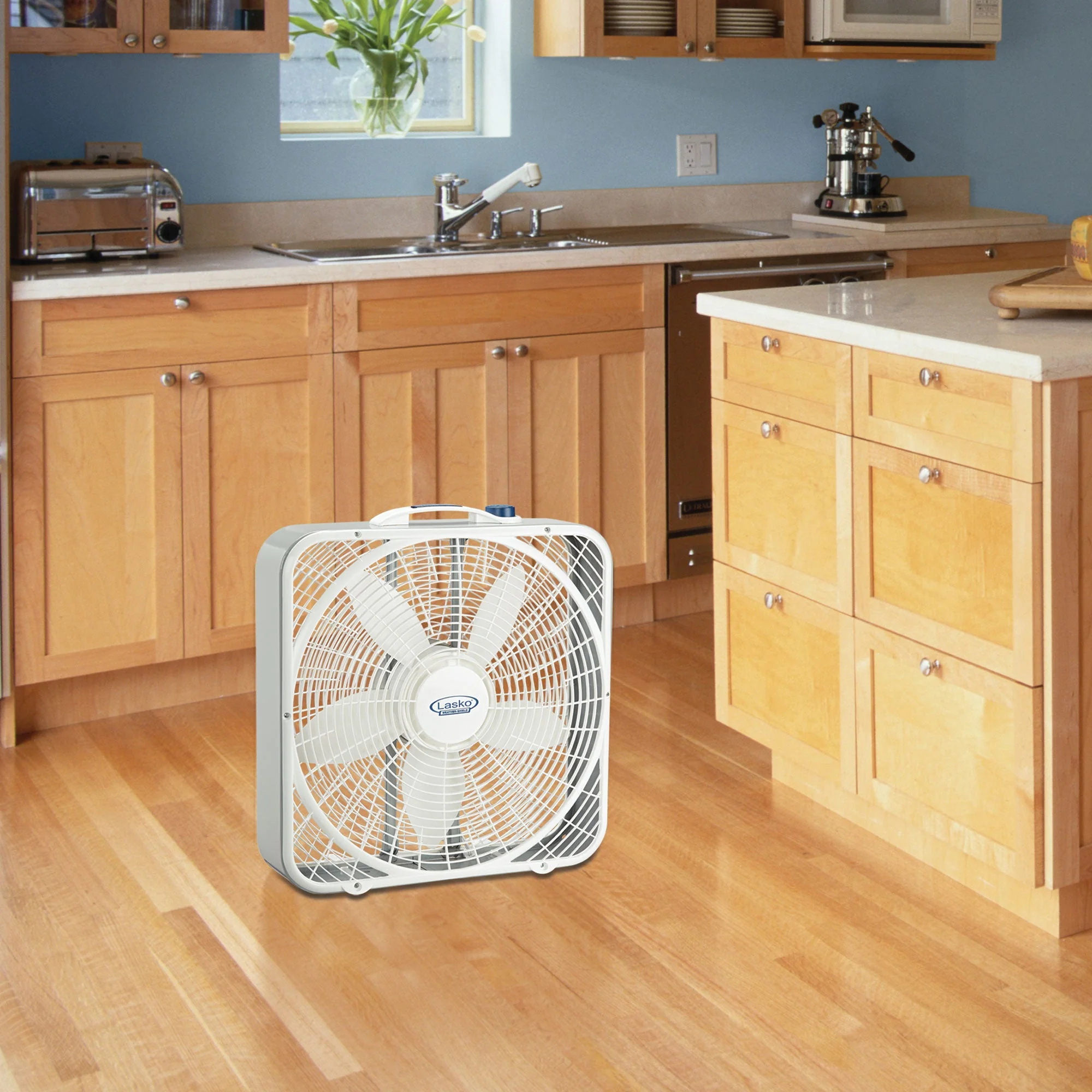 Lasko 20" 3-Speed Weather Shield Performance Box Fan w/ Easy Carry Handle, White - Image 9