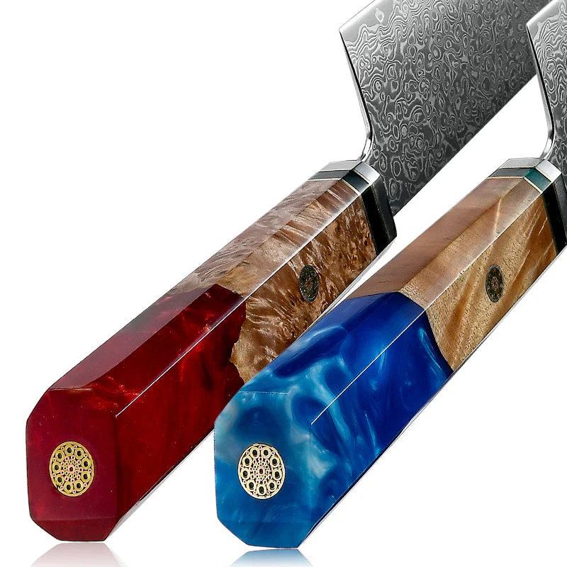 Legacy VG10 Damascus Knife Set with Olive Burl & Resin Handles - Image 5