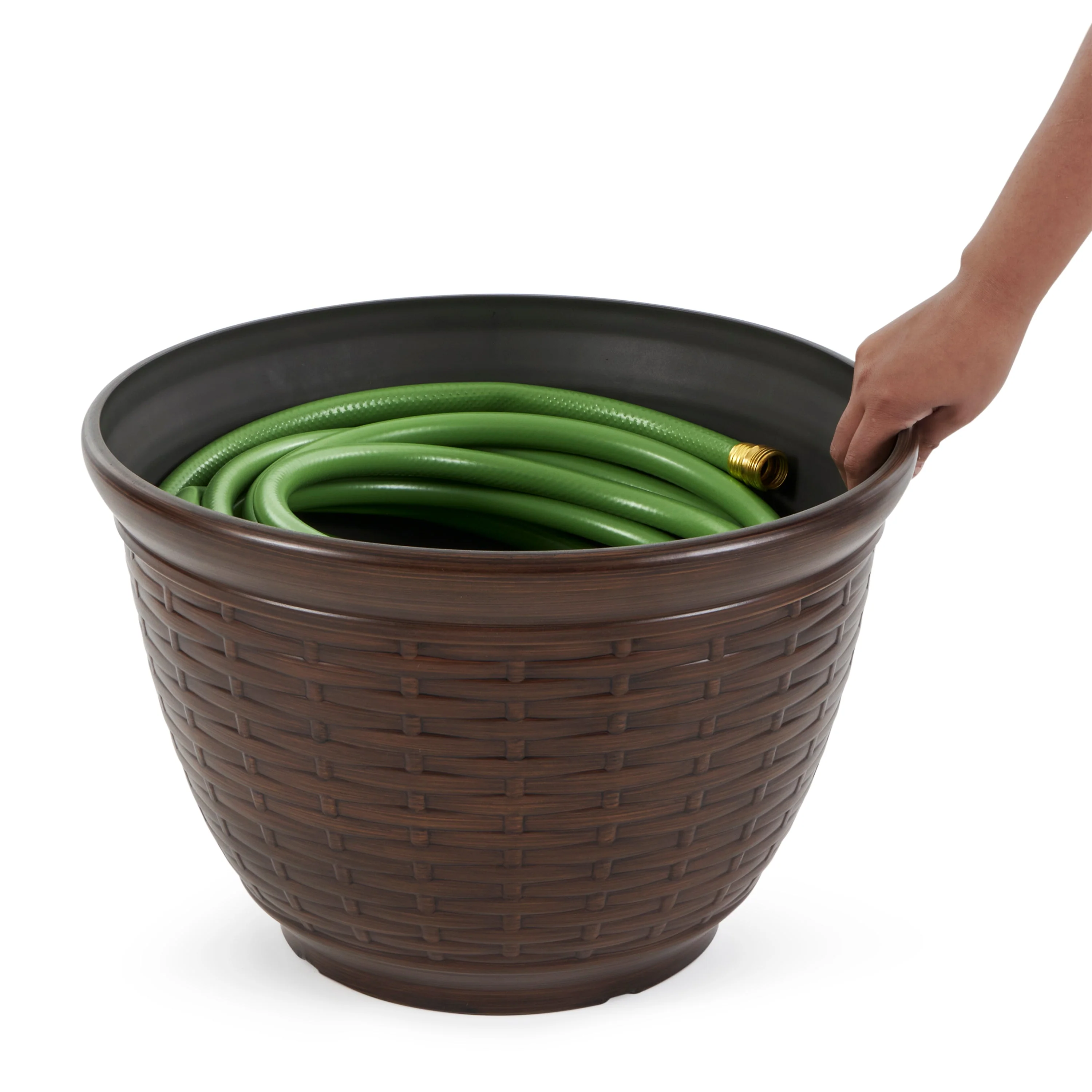 Liberty Garden 100 Foot Wicker Resin Water Hose Storage Pot, Bronze (2 Pack) - Image 5