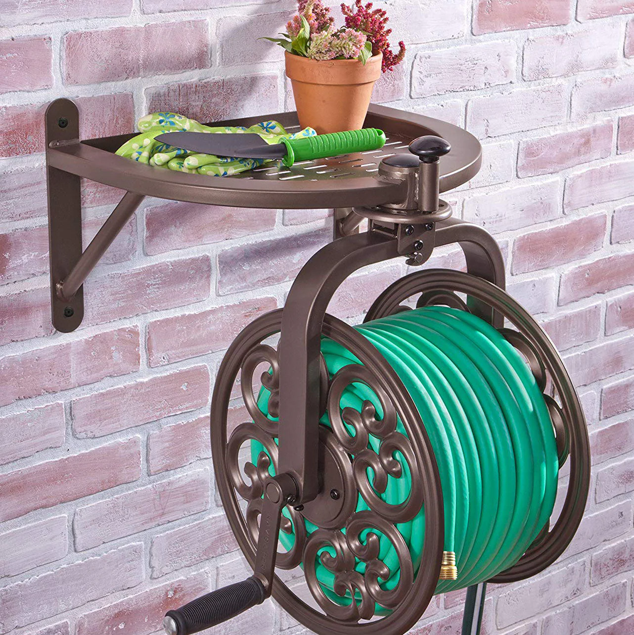Liberty Garden Navigator Wall-Mounted 360 Degree Rotate Garden Hose Reel, Bronze - Image 3
