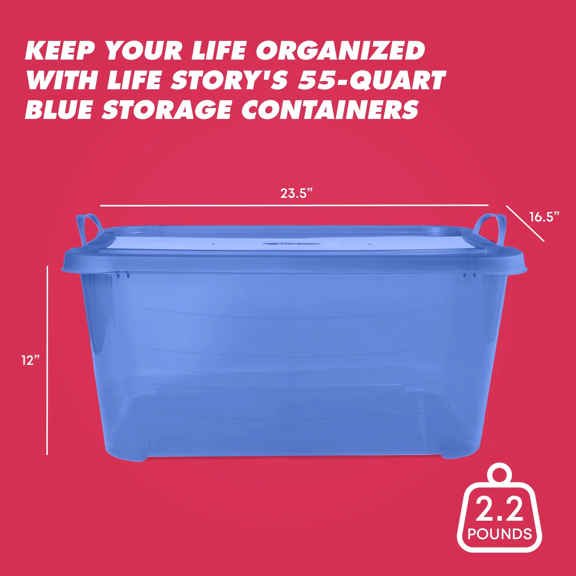 Life Story 55 Quart Stackable Storage Bin, Light Duty Container, Blue, 6 Pack - Image 3