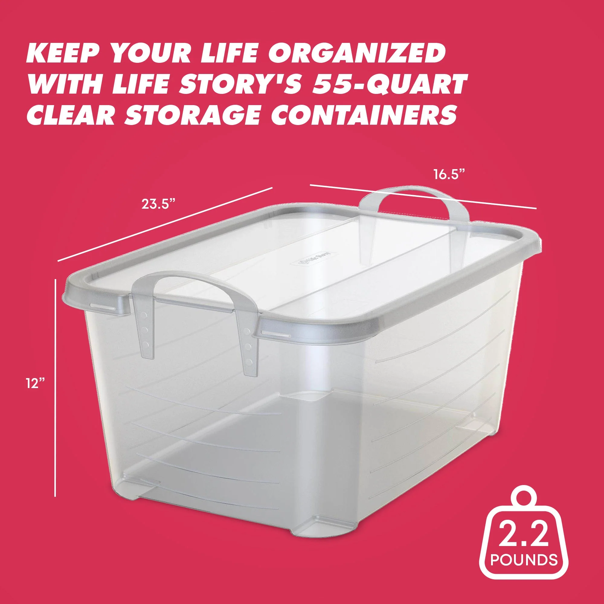 Life Story 55 Quart Stackable Storage Bin, Light Duty Container, Clear, 12 Pack - Image 3