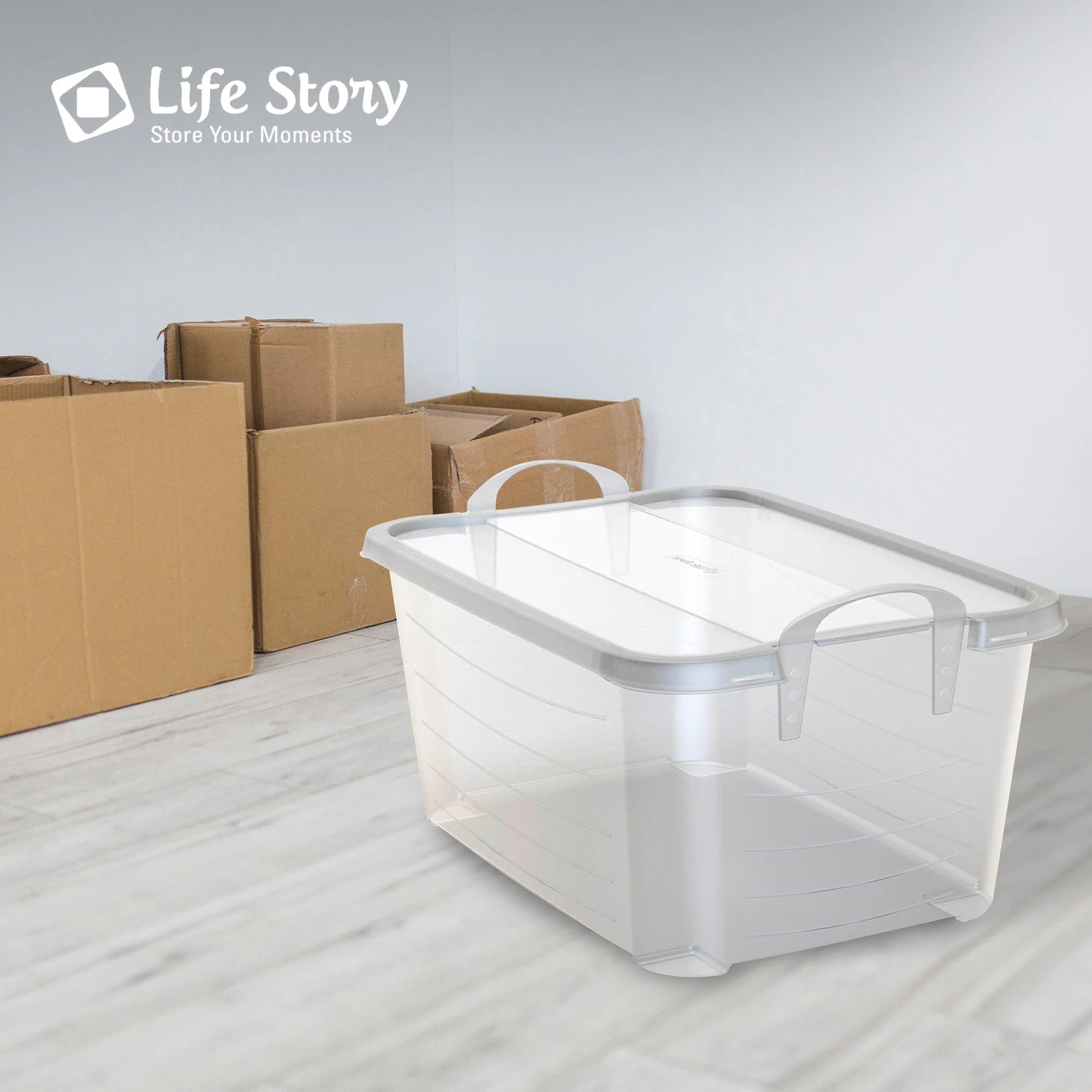 Life Story 55 Quart Stackable Storage Bin, Light Duty Container, Clear, 12 Pack - Image 4
